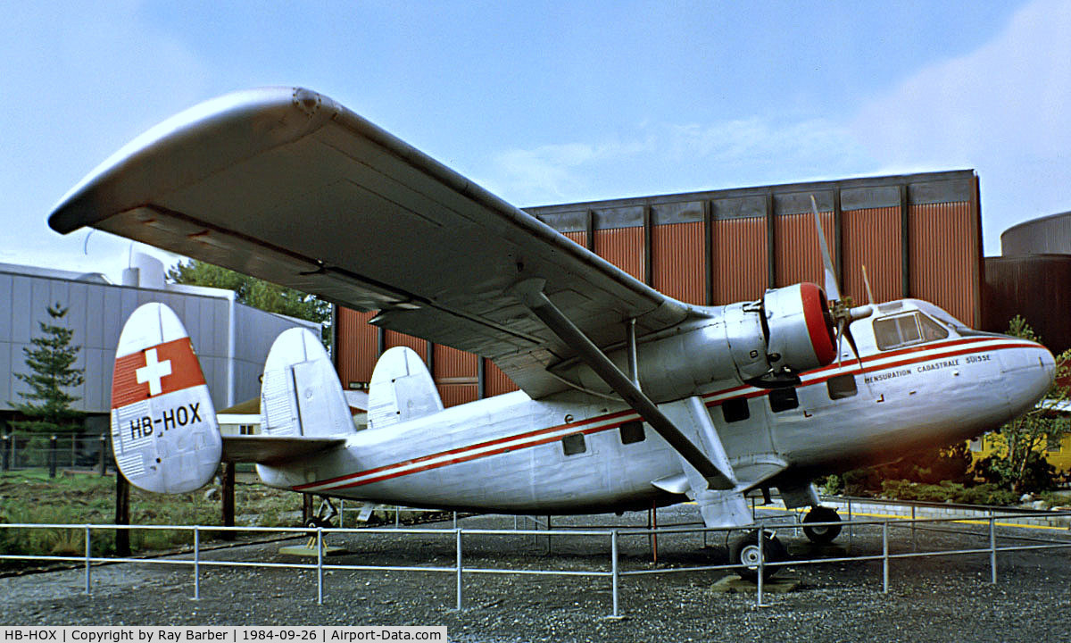HB-HOX, 1959 Scottish Aviation Twin Pioneer Srs1 C/N 570, Scottish Aviation Twin Pioneer 3 [570] Lucerne~HB 26/09/1984. From a slide.