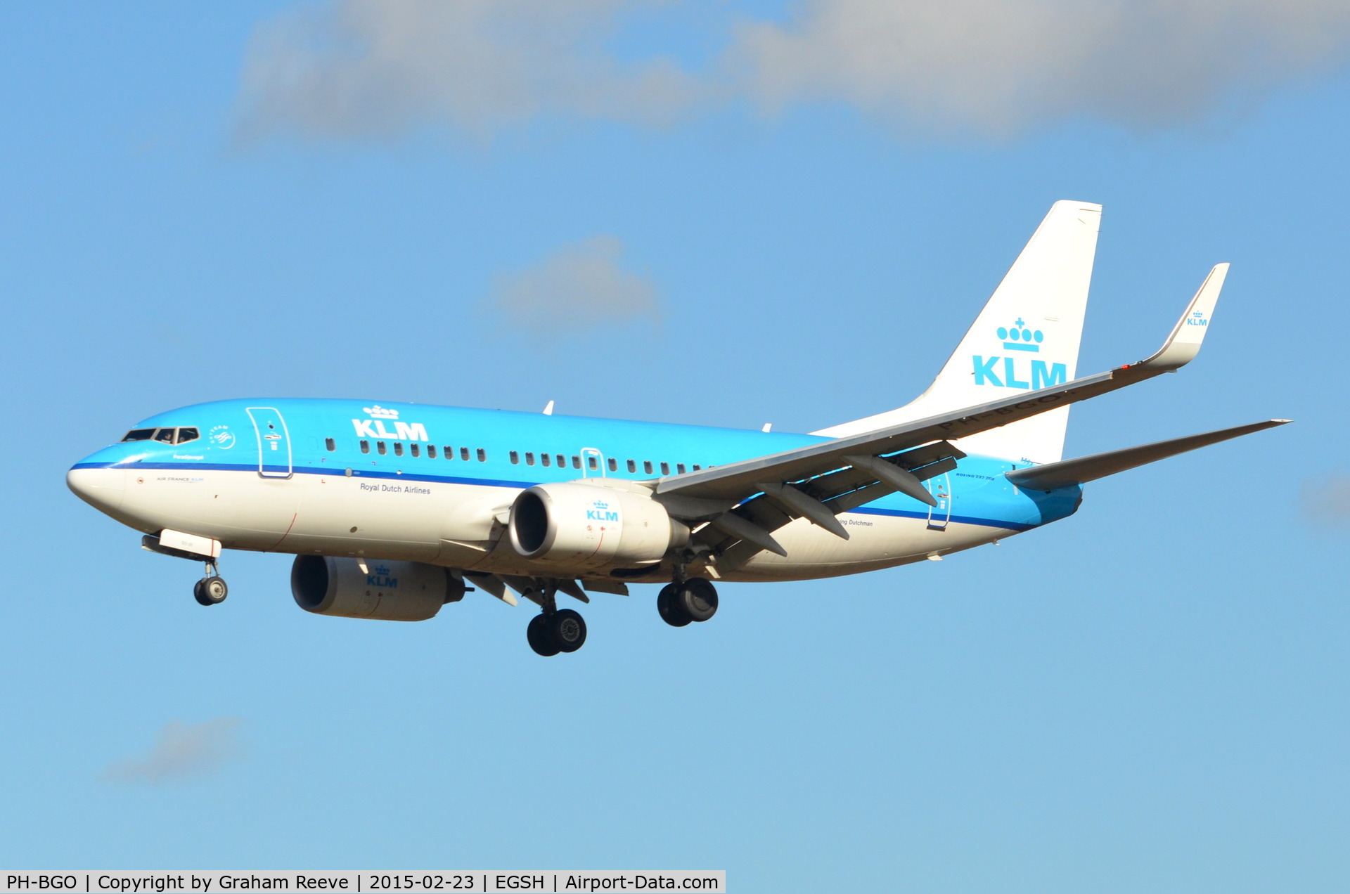 PH-BGO, 2011 Boeing 737-7K2 C/N 38126, About to land at Norwich.