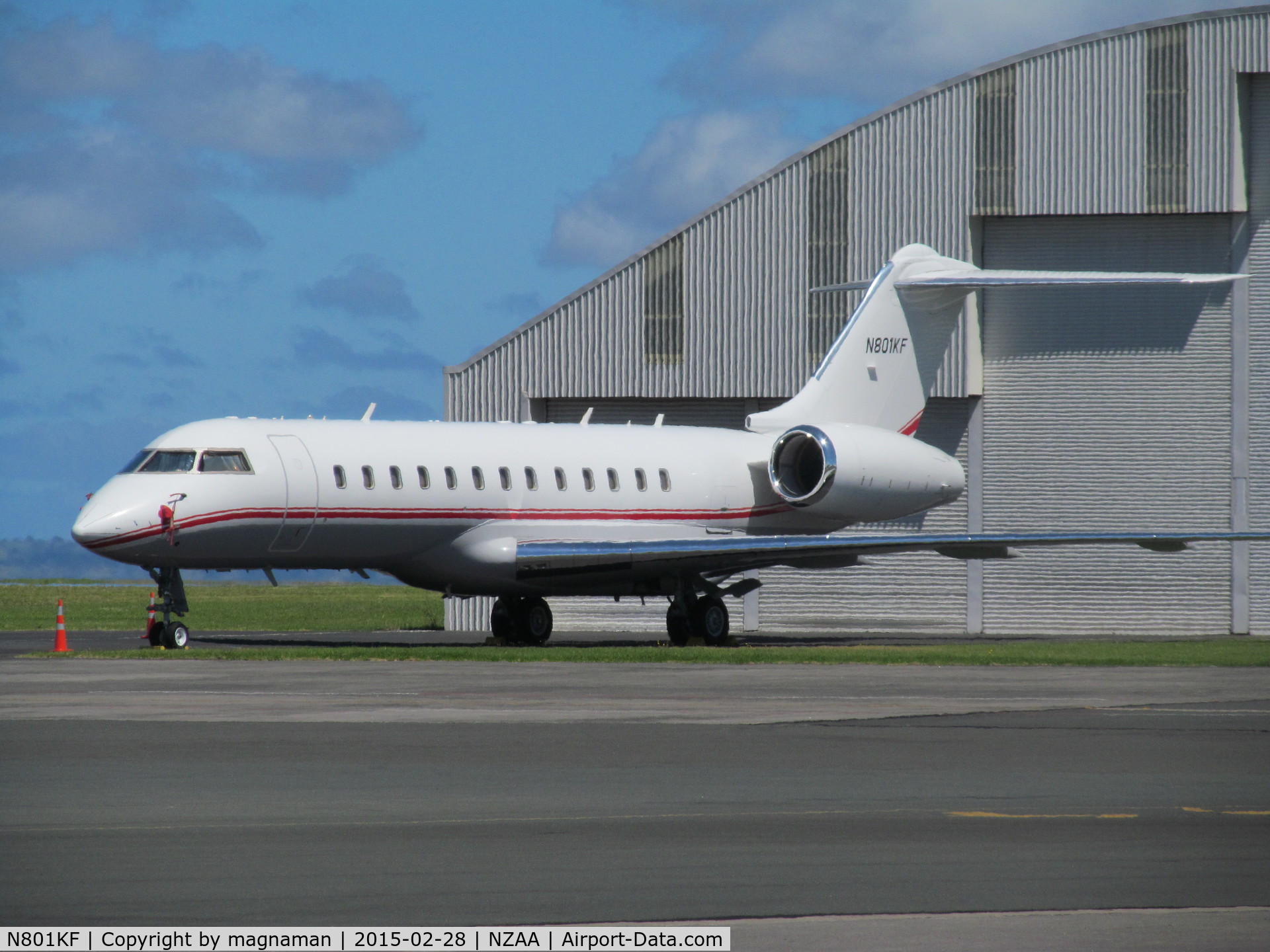 N801KF, 2000 Bombardier BD-700-1A10 Global Express C/N 9073, At NZAA for CWC2015 match - score at moment NZ 79-3 need 73 runs to win