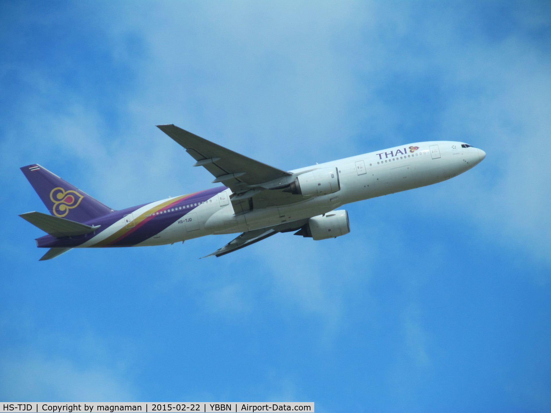 HS-TJD, 1996 Boeing 777-2D7 C/N 27729, on departure from BNE