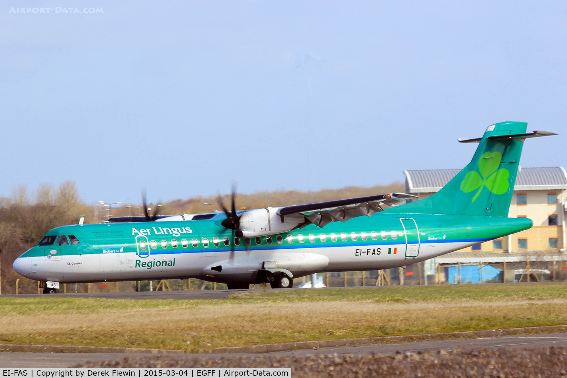 EI-FAS, 2013 ATR 72-600 (72-212A) C/N 1083, ATR 72-600, Aer Lingus Regional, operated by Stobart Air, Dublin based, previously F-WWET, call sign Stobart 90CW, seen landing on runway 30 at EGFF, out of Dublin.
