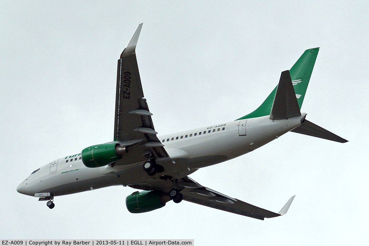 EZ-A009, 2009 Boeing 737-7GL C/N 37235, Boeing 737-7GL [37235] (Turkmenistan Airlines) Home~G 11/05/2013. On approach 27R.