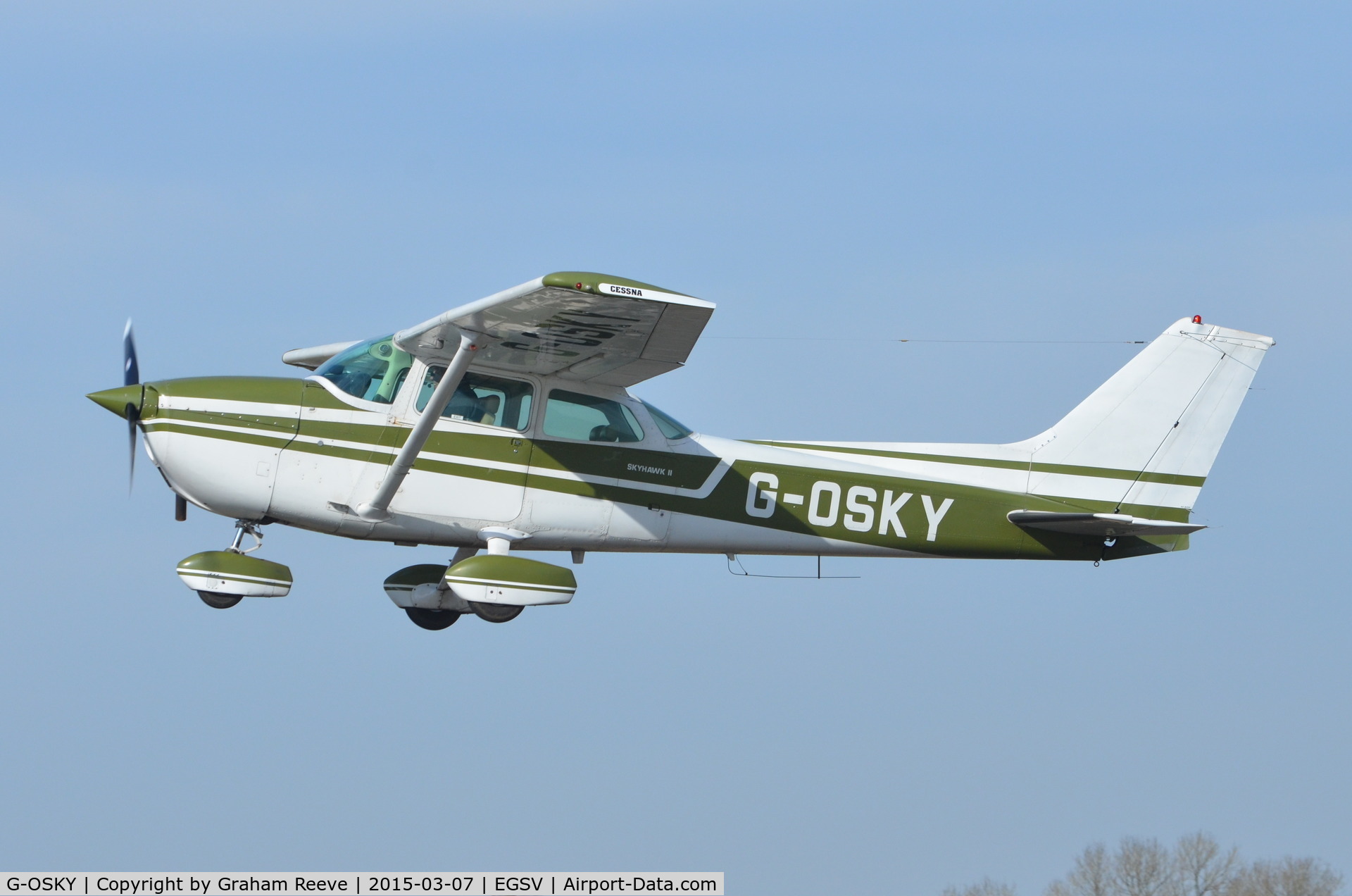 G-OSKY, 1976 Cessna 172M C/N 172-67389, Departing from Old Buckenham.