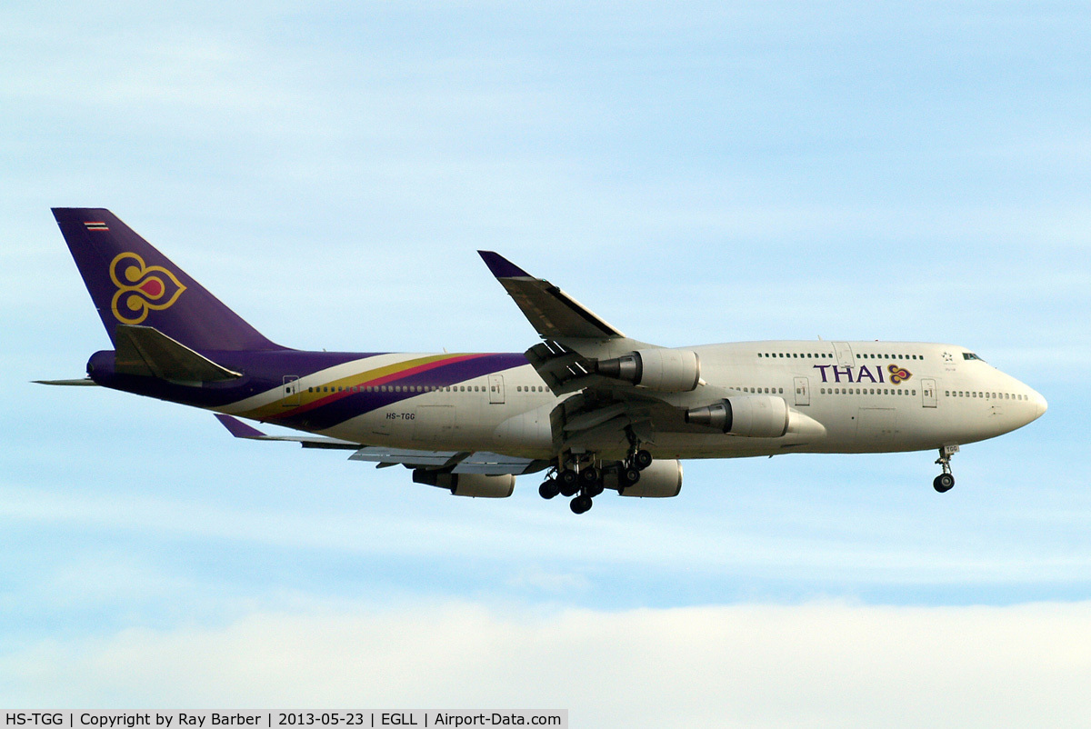 HS-TGG, 2003 Boeing 747-4D7 C/N 33771, Boeing 747-4D7 [33771] (Thai Airways) Home~G 23/05/2013. On approach 27L.