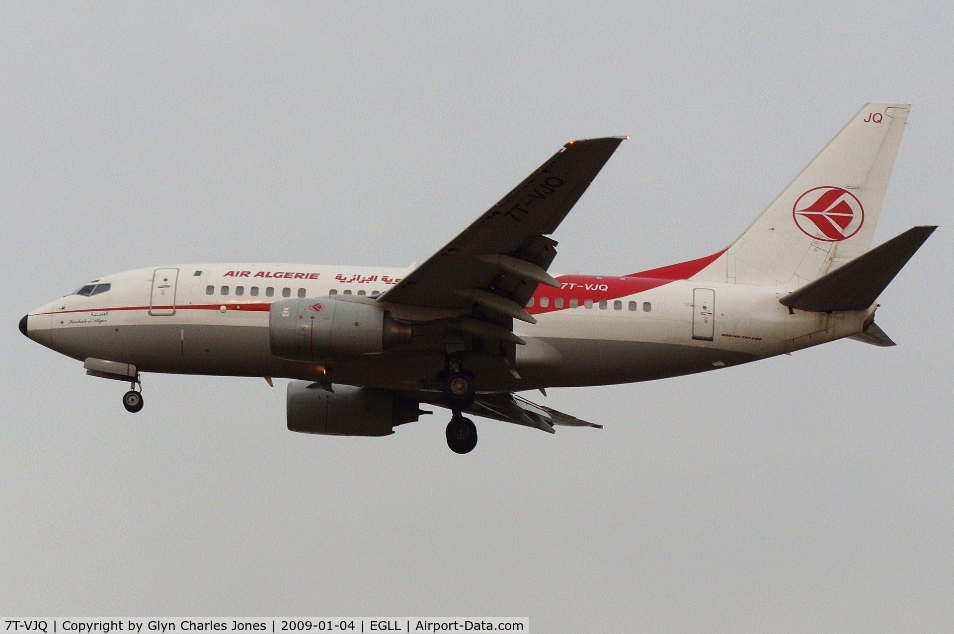 7T-VJQ, 2002 Boeing 737-6D6 C/N 30209, 'Kasbah d'Alger' on finals to runway 27L. Operated by Air Algérie.