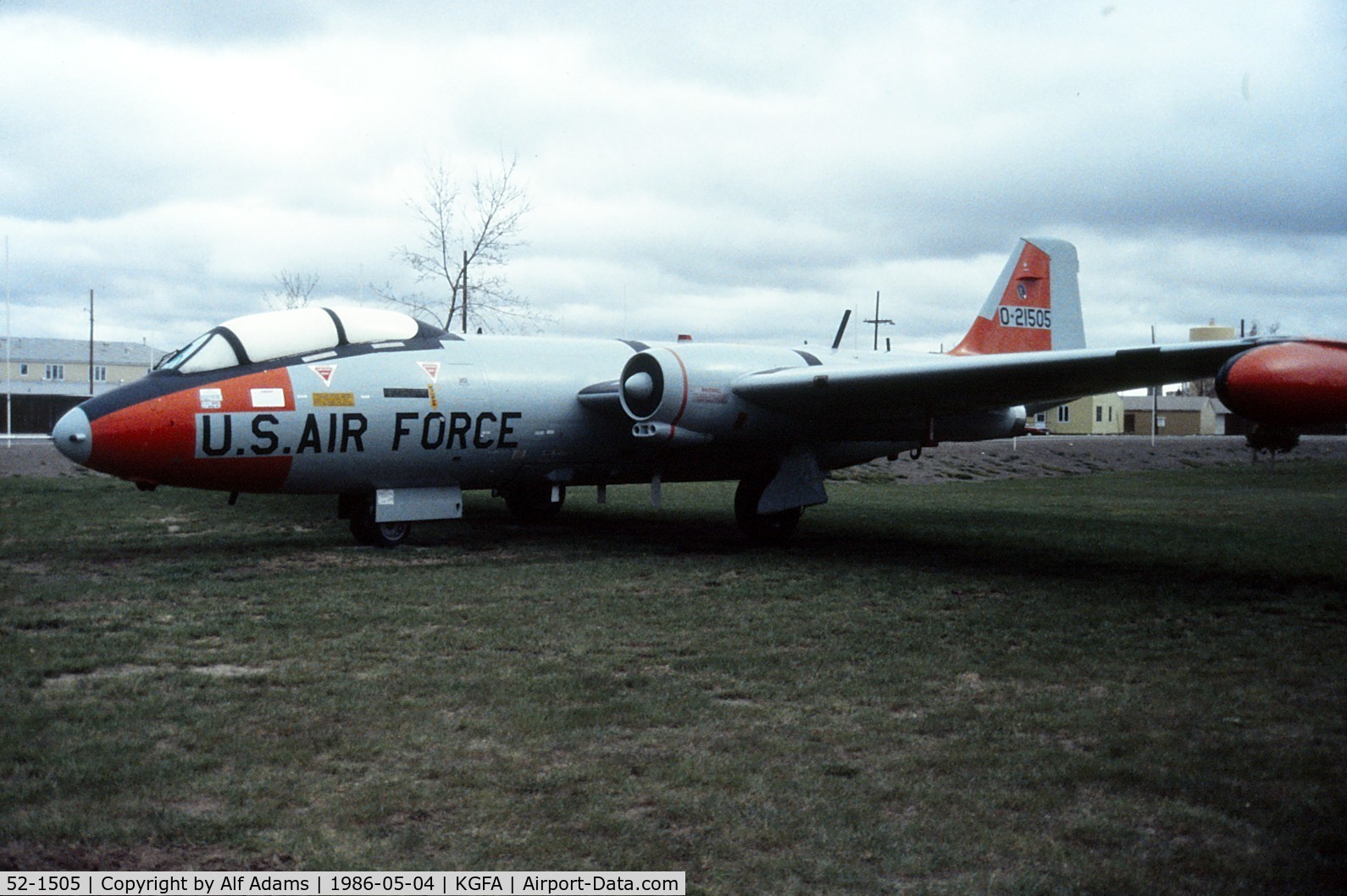 52-1505, 1952 Martin EB-57B Canberra C/N 088, Displayed at Malmstrom Air Force Base, Great Falls, Montana in 1986.