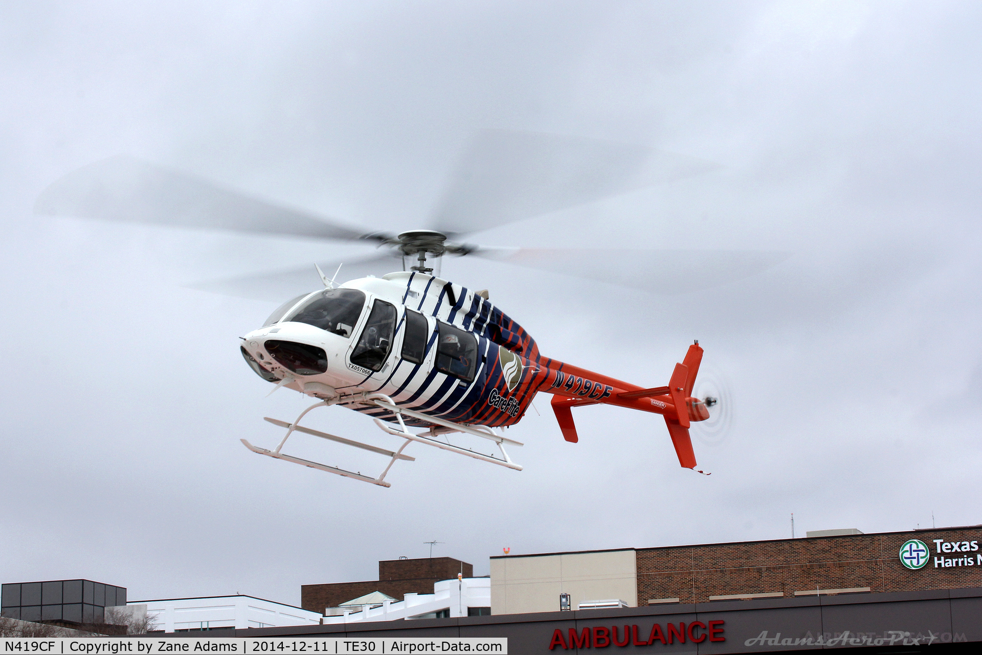 N419CF, 2013 Bell 407 C/N 54432, Departing Harris Methodist new Emergency Room Helipad