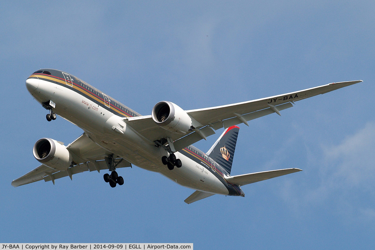 JY-BAA, 2014 Boeing 787-8 Dreamliner C/N 37983, Boeing 787-8 Dreamliner [37983] (Royal Jordanian Airlines) Home~G 09/09/2014. On approach 27R.