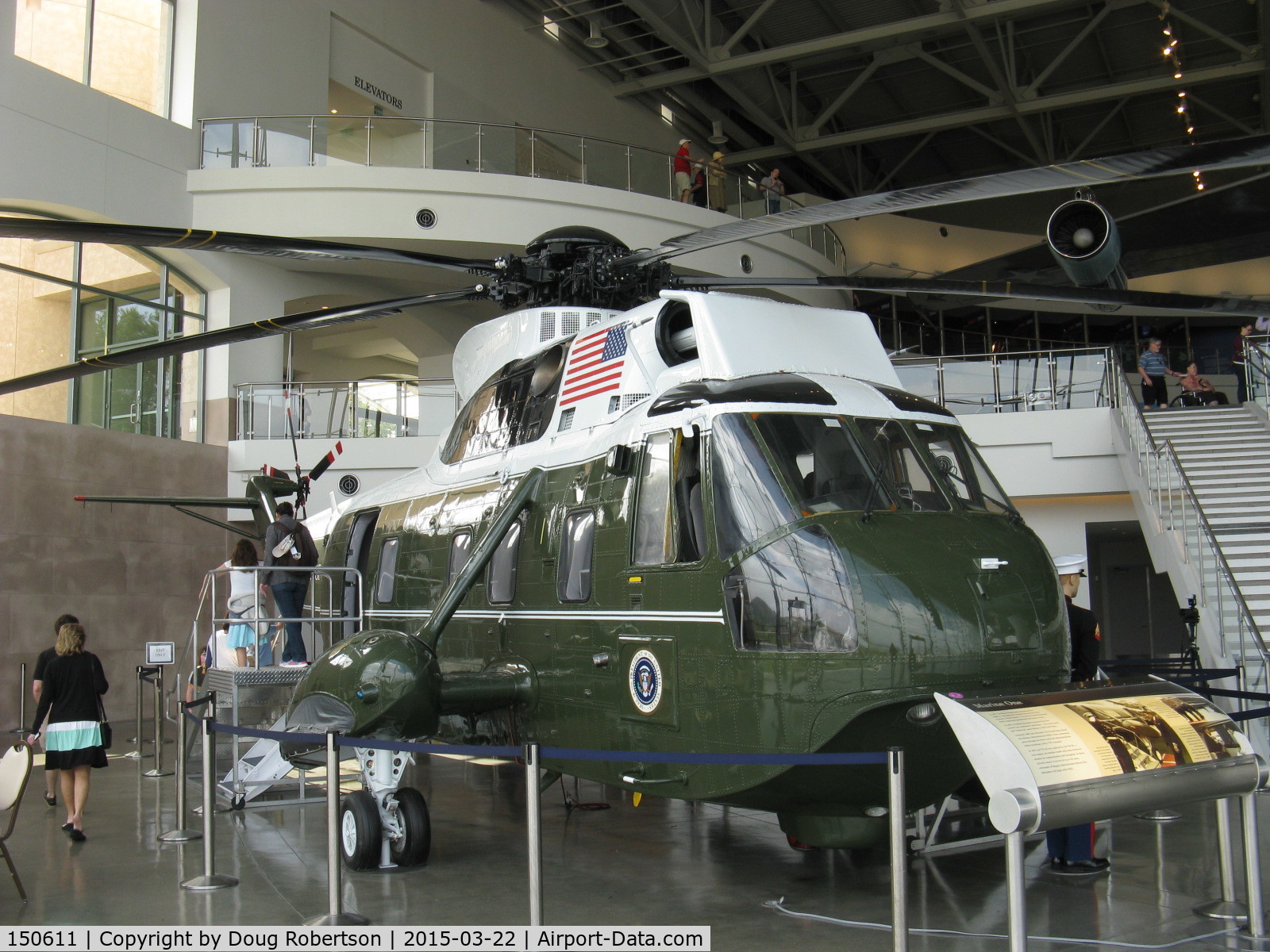 150611, 1961 Sikorsky VH-3A C/N 61-093, 1961 Sikorsky VH-3A MARINE ONE, two General Electric T58-GE-10 Turboshafts 1,400 shp each. Frontal quarter view. At Ronald Reagan Presidential Library and Museum.
