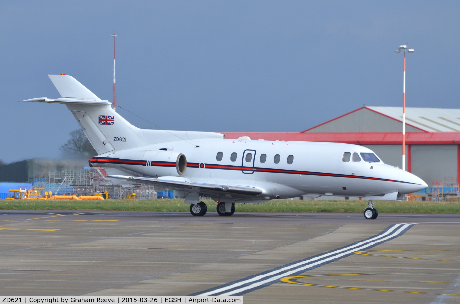 ZD621, 1983 British Aerospace BAe-125 CC.3 C/N 257190, Just landed at Norwich.