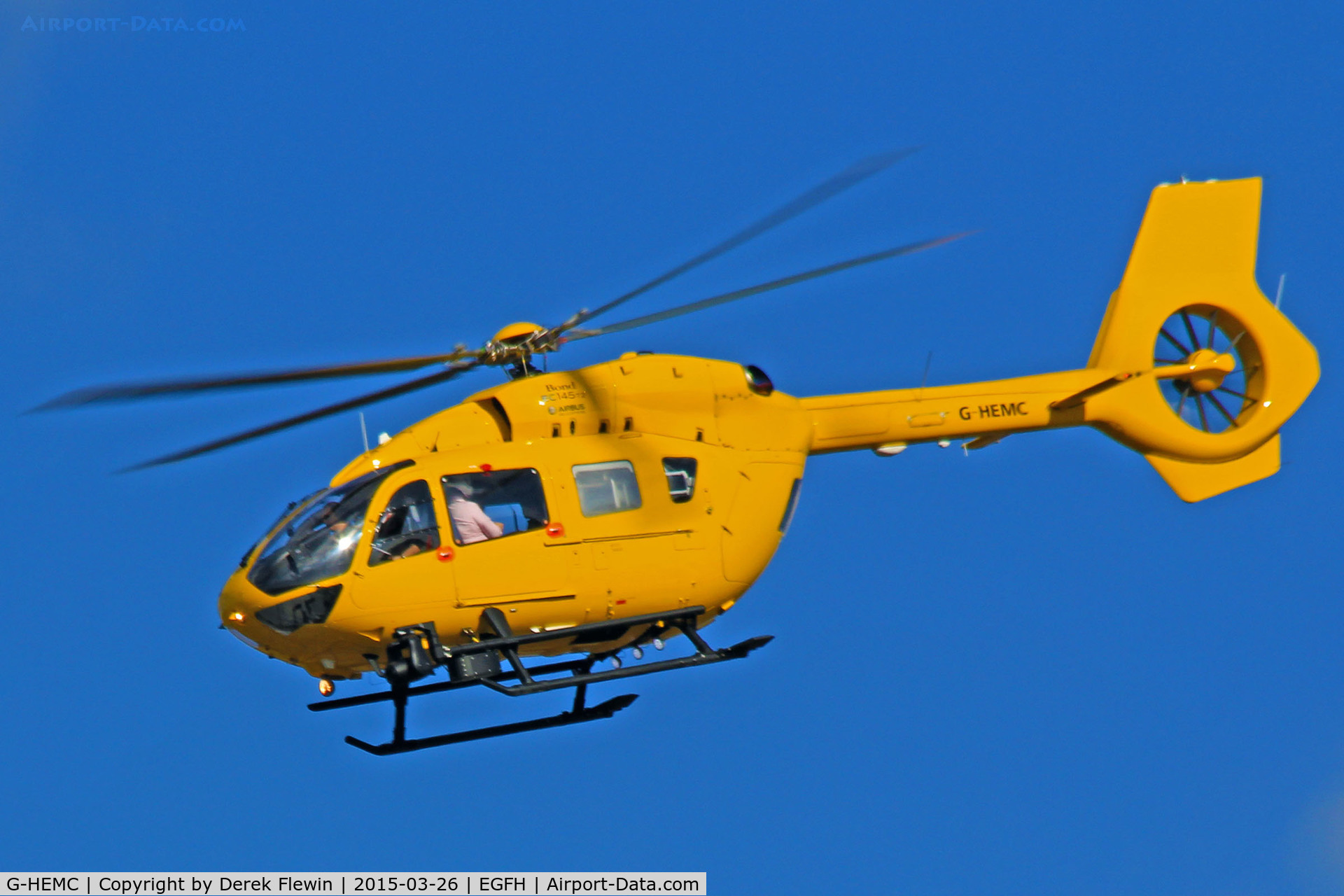 G-HEMC, 2014 Airbus Helicopters EC-145T-2 (BK-117D-2) C/N 20012, Visiting EC-145, East Anglian Air Ambulance, call sign redhead 79, previously D-HADM, seen shortly after lifting from the Wales Air Ambulance base.