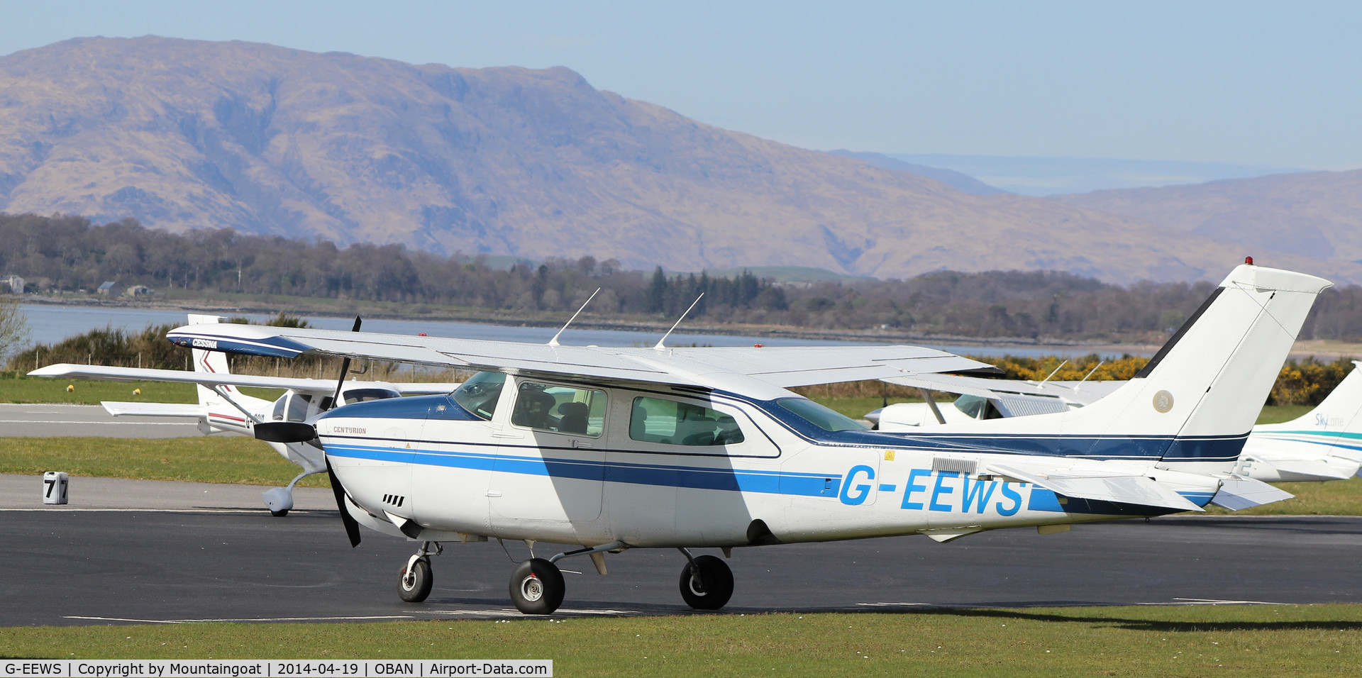 G-EEWS, 1981 Cessna T210N Turbo Centurion C/N 210-64341, At the hard stand during a busy day at Oban