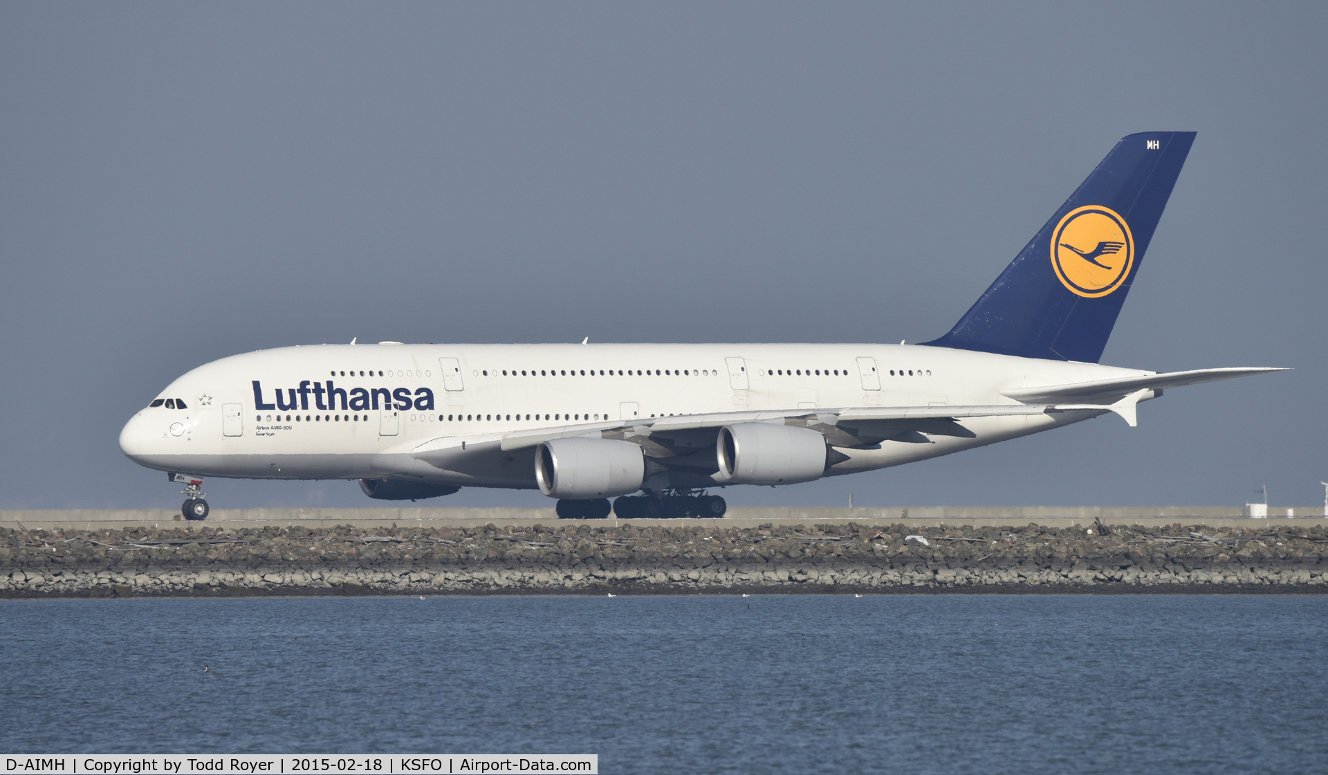 D-AIMH, 2010 Airbus A380-841 C/N 070, Lining up for departure at SFO