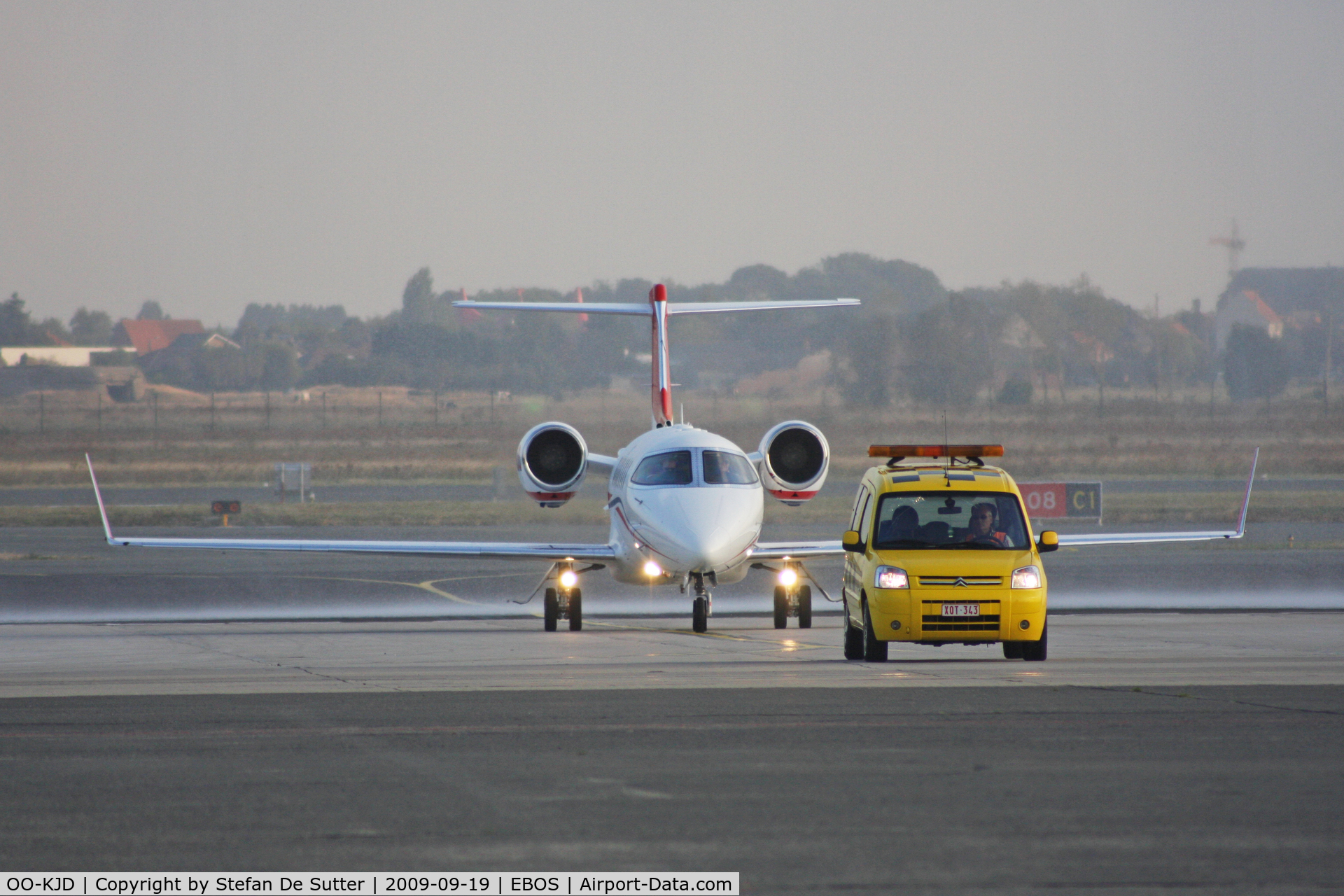 OO-KJD, 2009 Learjet 45 C/N 45-404, Water salute by the fire brigade after its arrival in EBOS. Was supposed to be based here.