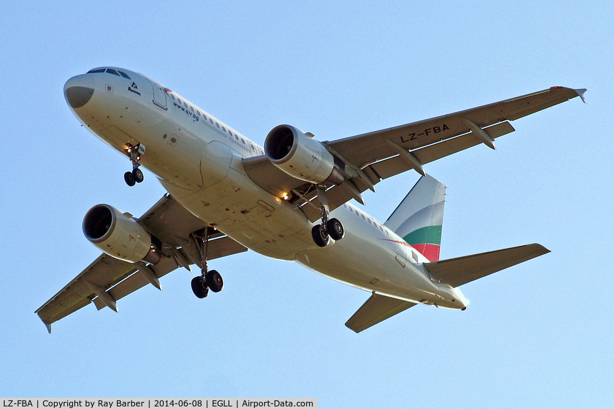 LZ-FBA, 2008 Airbus A319-112 C/N 3564, Airbus A319-112 [3564] (Bulgaria Air) Home~G 08/06/2014. On approach 27R. Revised nose cone.