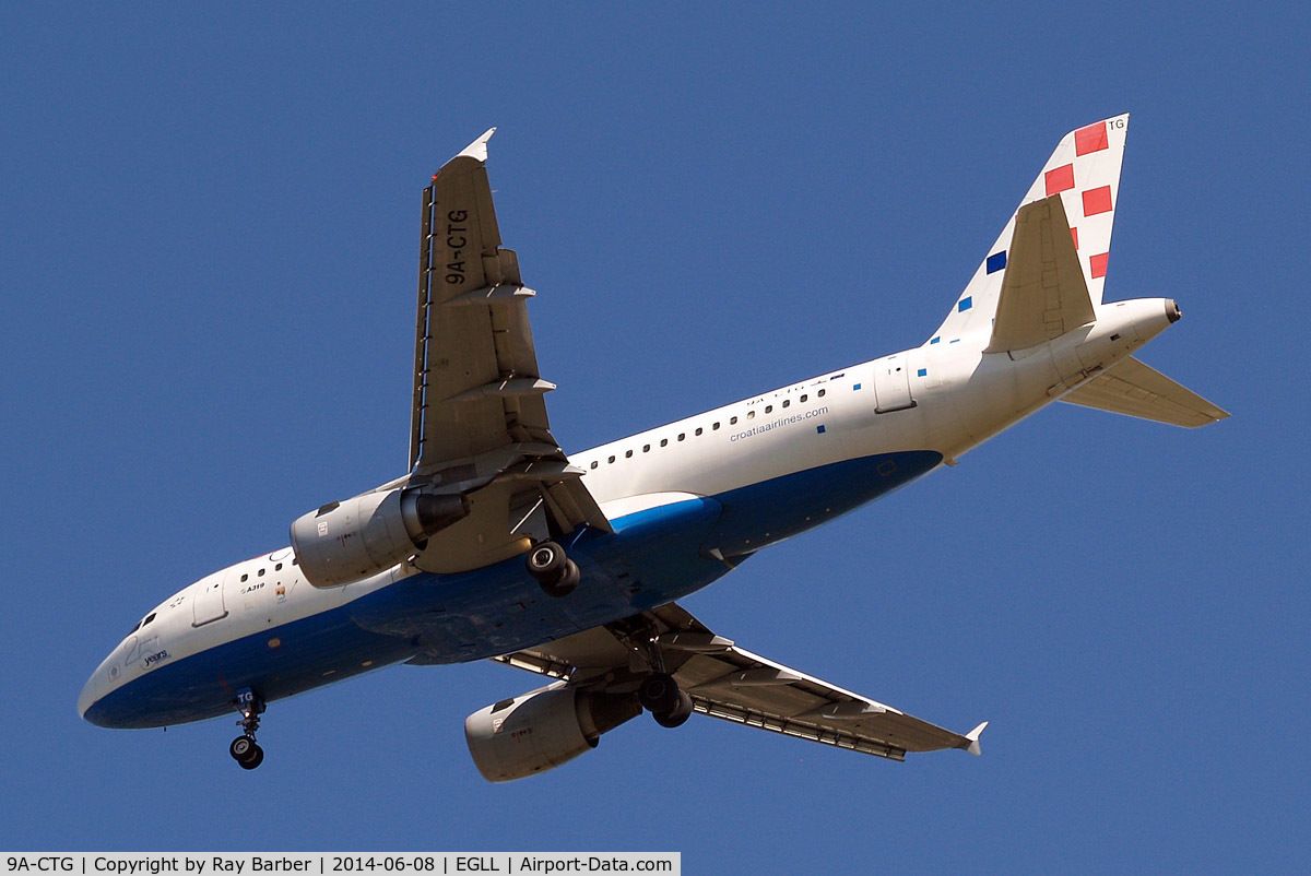 9A-CTG, 1998 Airbus A319-112 C/N 767, Airbus A319-112 [0767] (Croatia Airlines) Home~G 08/06/2014. On approach 27R. 