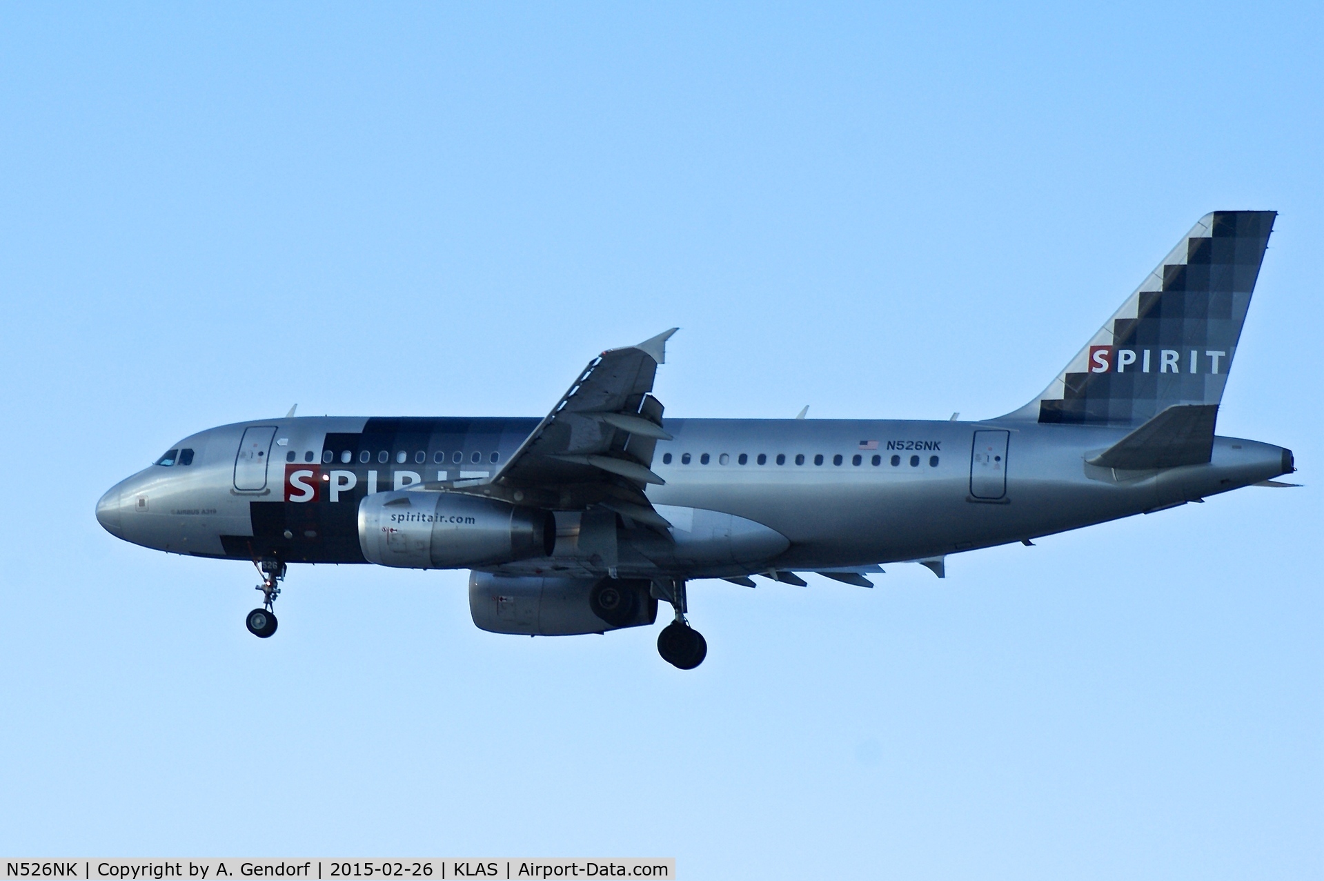 N526NK, 2006 Airbus A319-132 C/N 2963, Spirit Airlines, is here landing at Las Vegas Int'l(KLAS)
