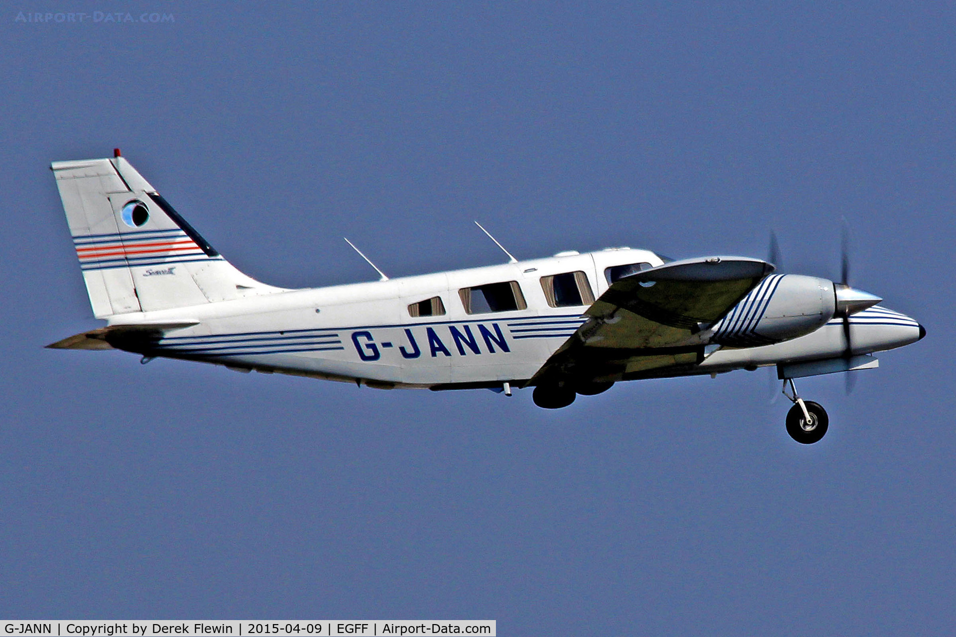 G-JANN, 1988 Piper PA-34-220T Seneca III C/N 34-33133, Resident Seneca III, previously N9154W, departing runway 30 for a local flight.
