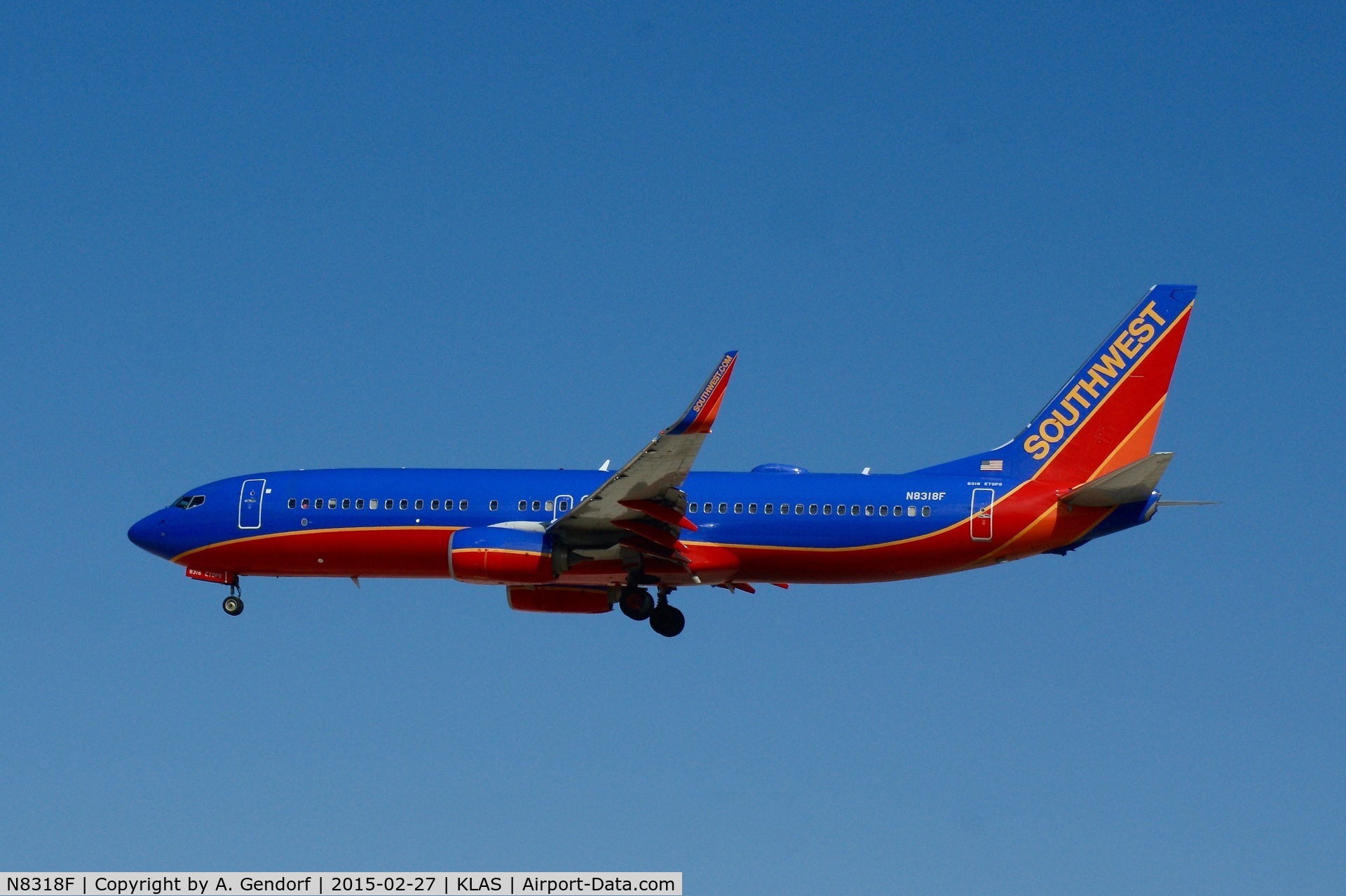 N8318F, 2012 Boeing 737-8H4 C/N 36685, Southwest Airlines, is here on short finals at Las Vegas Int'l(KLAS)
