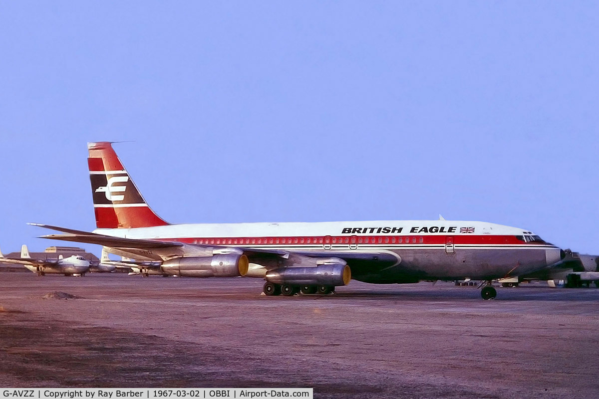 G-AVZZ, 1959 Boeing 707-138B C/N 17699, Boeing 707-138B [17699] (British Eagle) Bahrain-International~A9C 02/03/1967. From a slide.