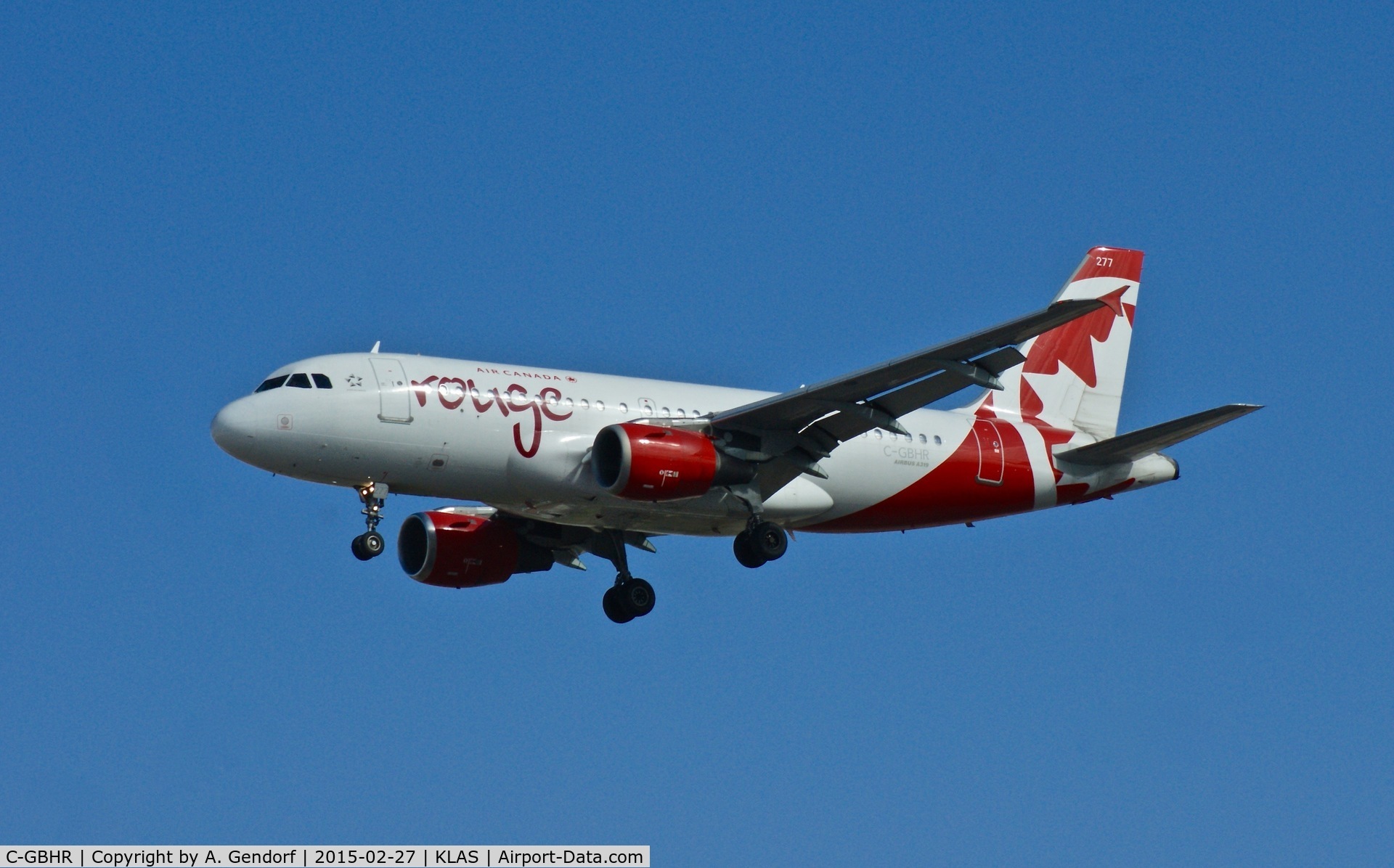 C-GBHR, 1998 Airbus A319-114 C/N 785, Air Canada Rouge, is here landing at Las Vegas Int'l(KLAS)