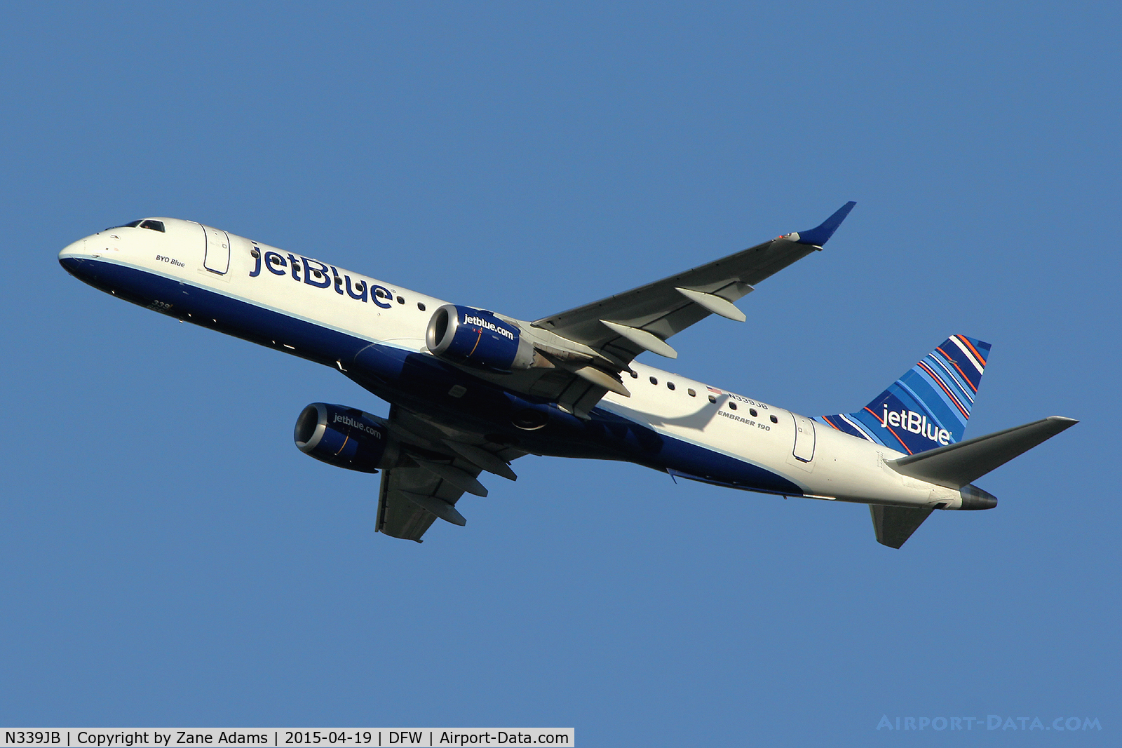 N339JB, 2011 Embraer ERJ-190-100 IGW 190AR C/N 19000490, Jet Blue ERJ-190 departing DFW Airport