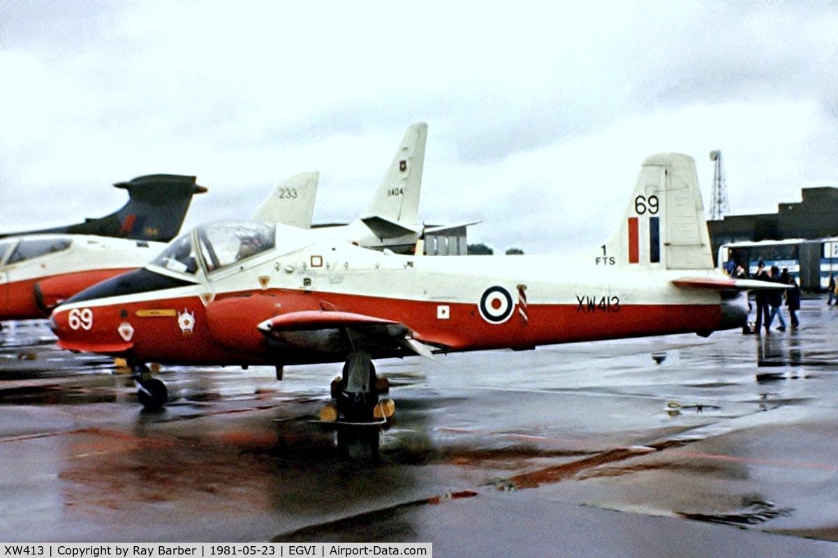 XW413, 1971 BAC 84 Jet Provost T.5A C/N EEP/JP/1035, BAC Jet Provost T.5A [EEP/JP/1035] (Royal Air Force) RAF Mildenhall~G 23/05/1981. From a slide.
