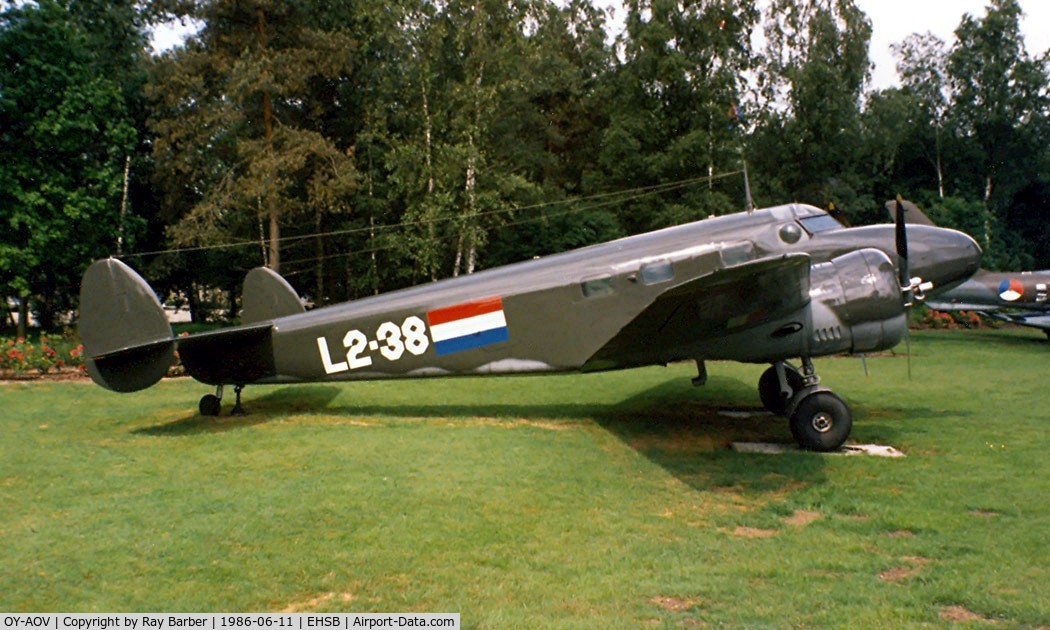 OY-AOV, 1941 Lockheed 12A Electra Junior C/N 1306, Lockheed L12A Electra Junior [1306] (Militaire Luchtvaart Museum) Soesterberg~PH 11/06/1986. With marks of L2-38. From a slide