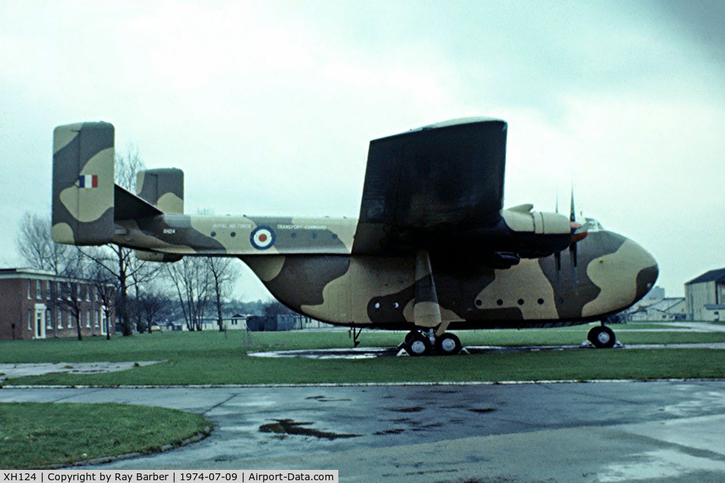 XH124, 1957 Blackburn Beverley C.1 C/N 1030, Blackburn Beverley C.1 [1030] (Royal Air Force) Hendon~G 09/07/1974. From a slide.