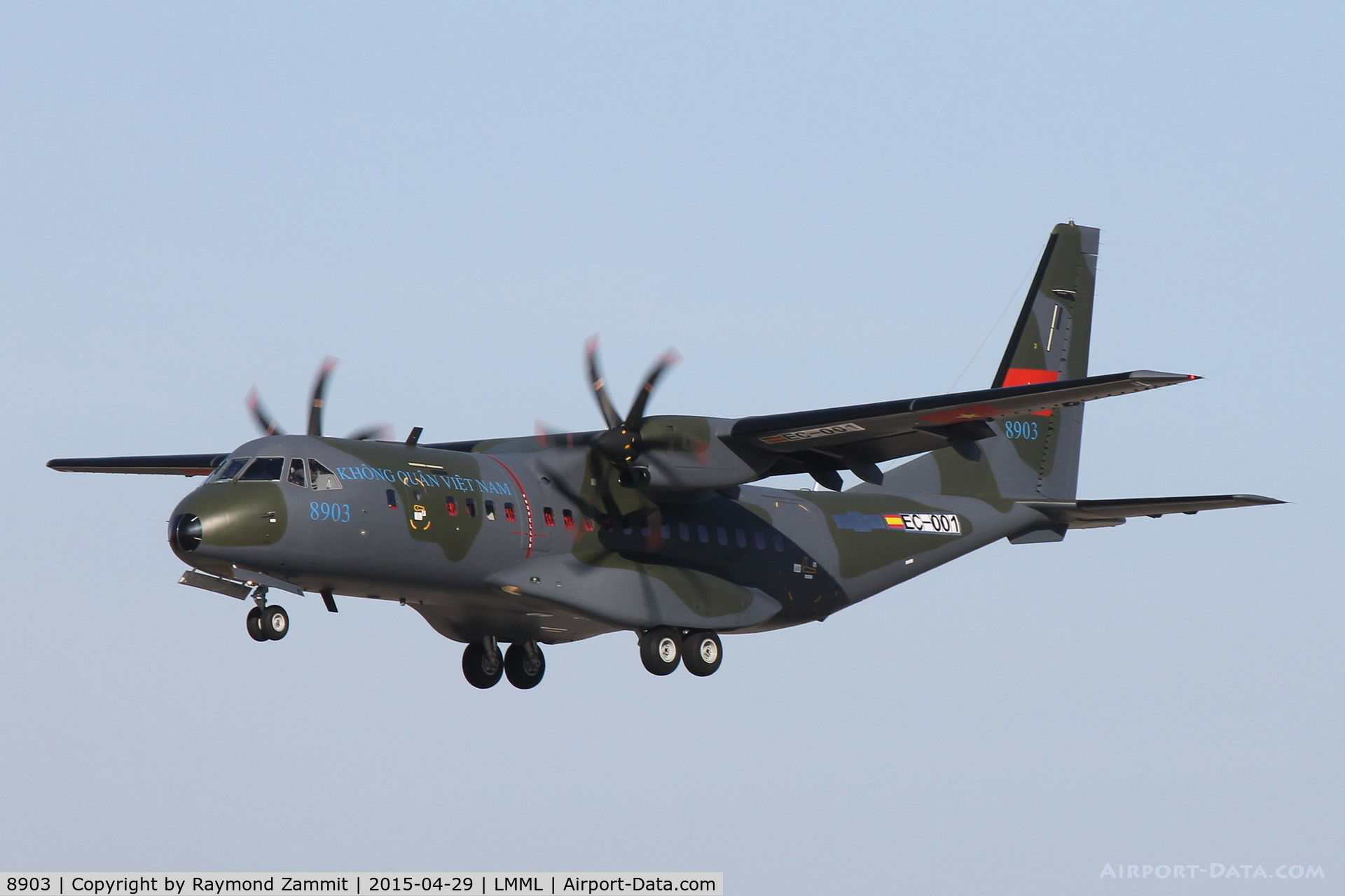 8903, CASA C-295M C/N S-132, Casa CN295 8903 Vietnam Air Force on delivery flight landing in Malta for a night stop.