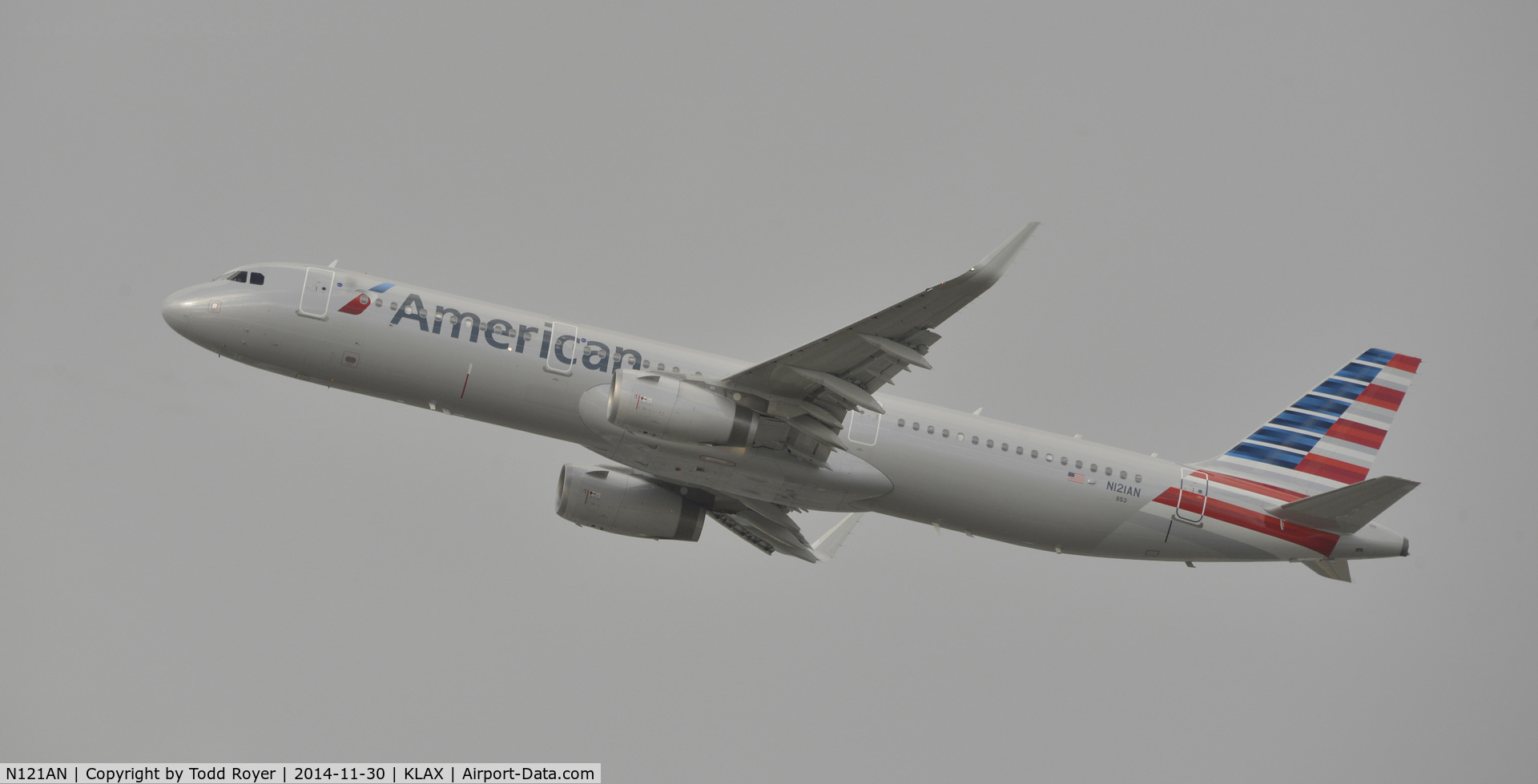 N121AN, 2014 Airbus A321-231 C/N 6238, Departing LAX on 25R