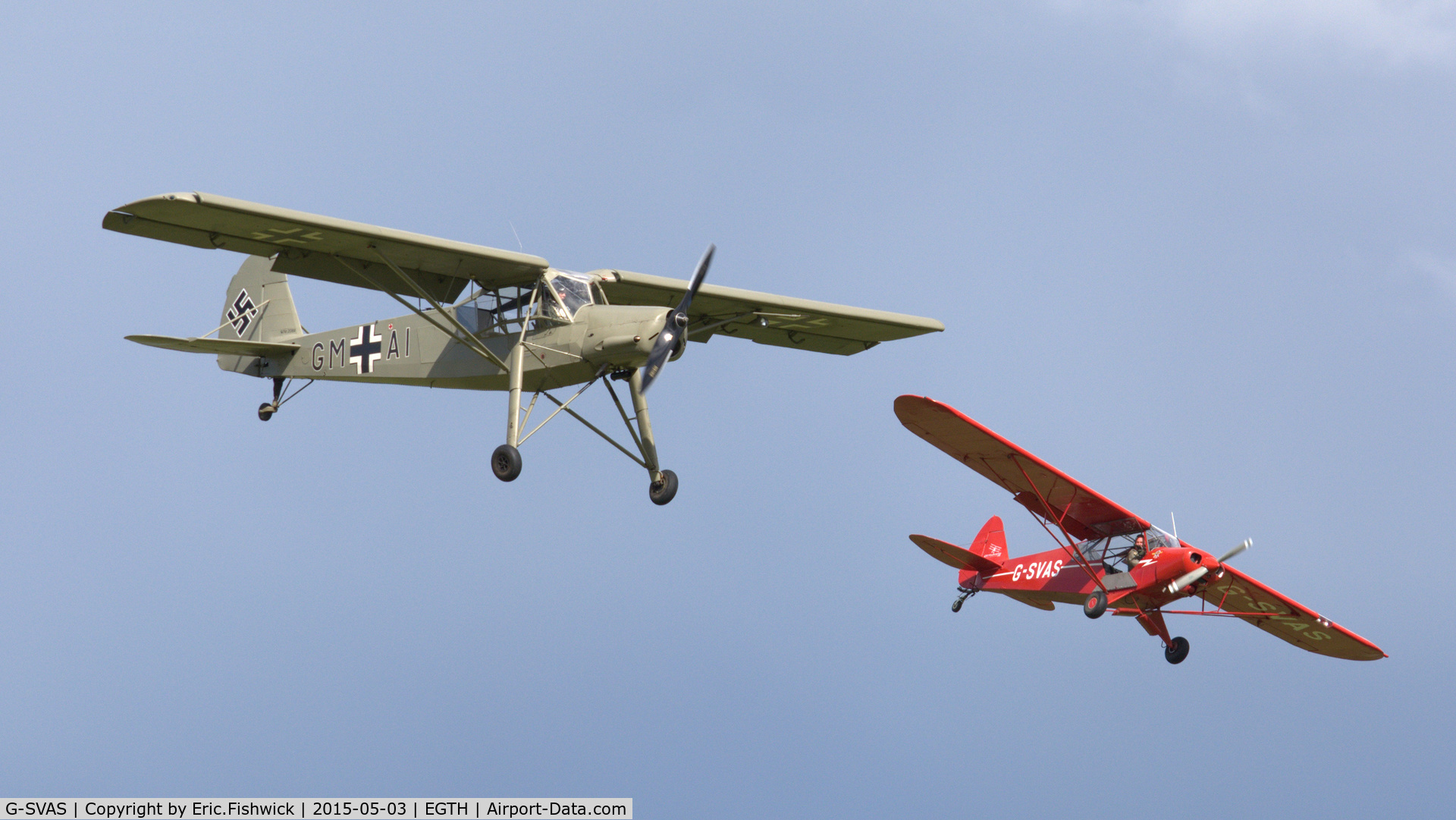 G-SVAS, 1961 Piper PA-18-150 Super Cub C/N 18-7605, 45. A re-enactment of 'the final dogfight' (12 April 1945) - at the Shuttleworth VE Day Commemorative Airshow, May 2015