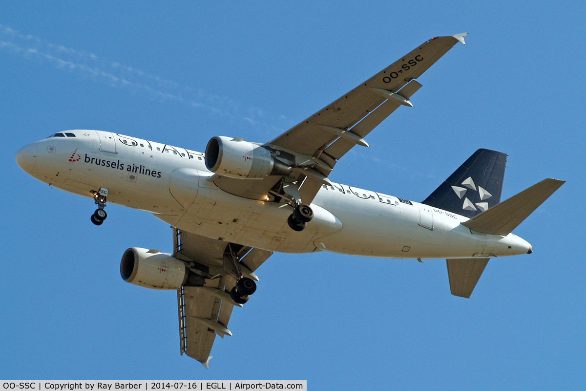 OO-SSC, 1999 Airbus A319-112 C/N 1086, Airbus A319-112 [1086] (Brussels Airlines) Home~G 16/07/2014. On approach 27R.
