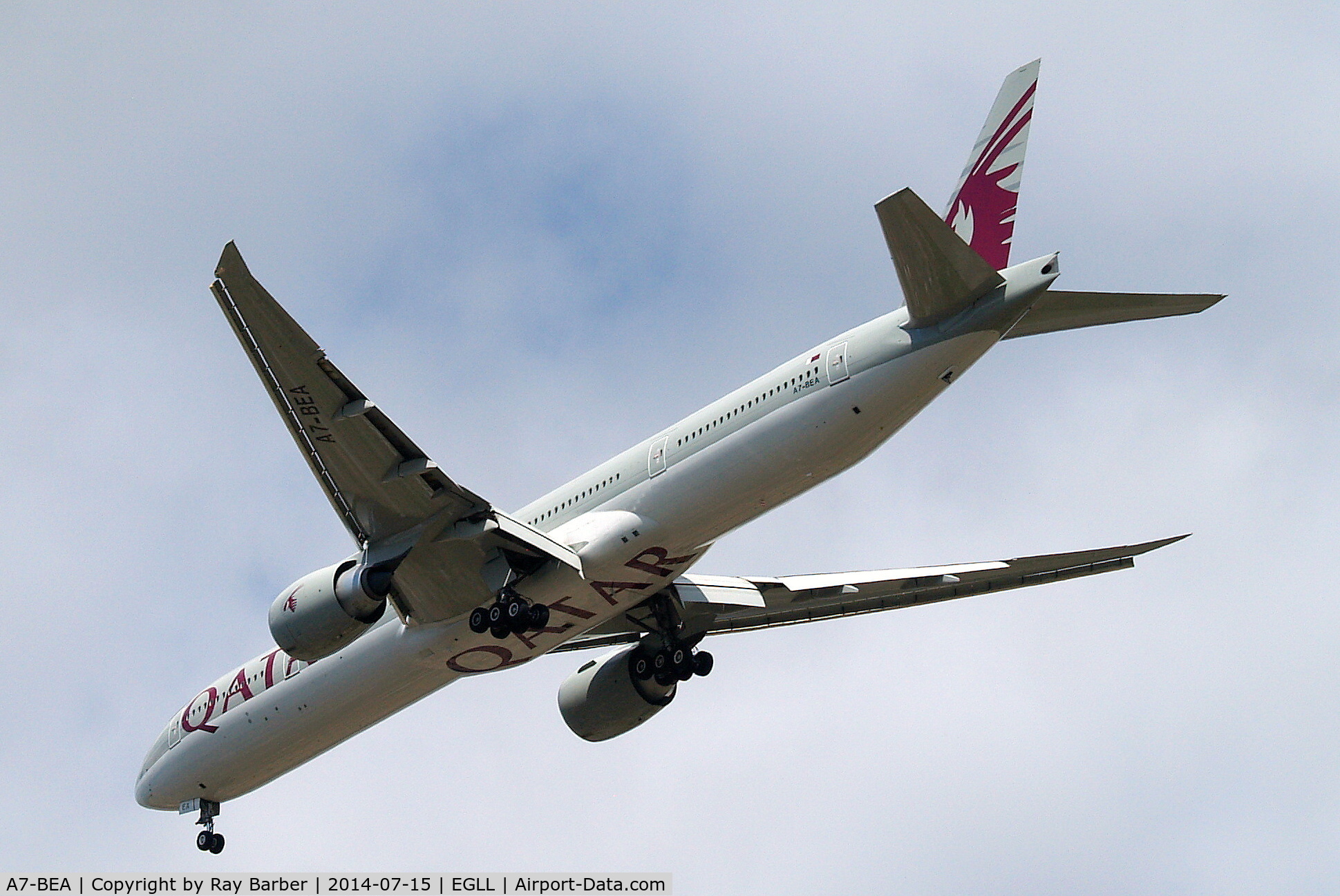 A7-BEA, 2013 Boeing 777-3DZ/ER C/N 41779, Boeing 777-3DZER [41779] (Qatar Airways) Home~G 15/07/2014. On approach 27R.