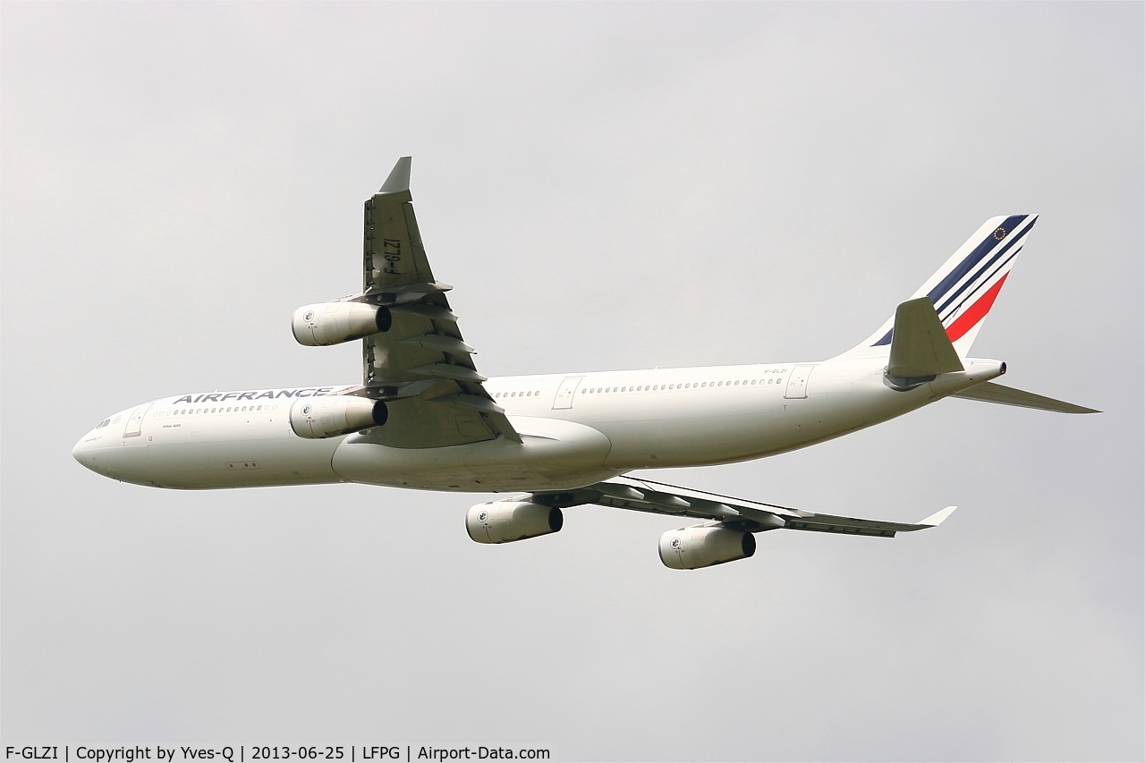 F-GLZI, 1995 Airbus A340-312 C/N 084, Airbus A340-312, Take off rwy 27L, Roissy Charles De Gaulle airport (LFPG-CDG)