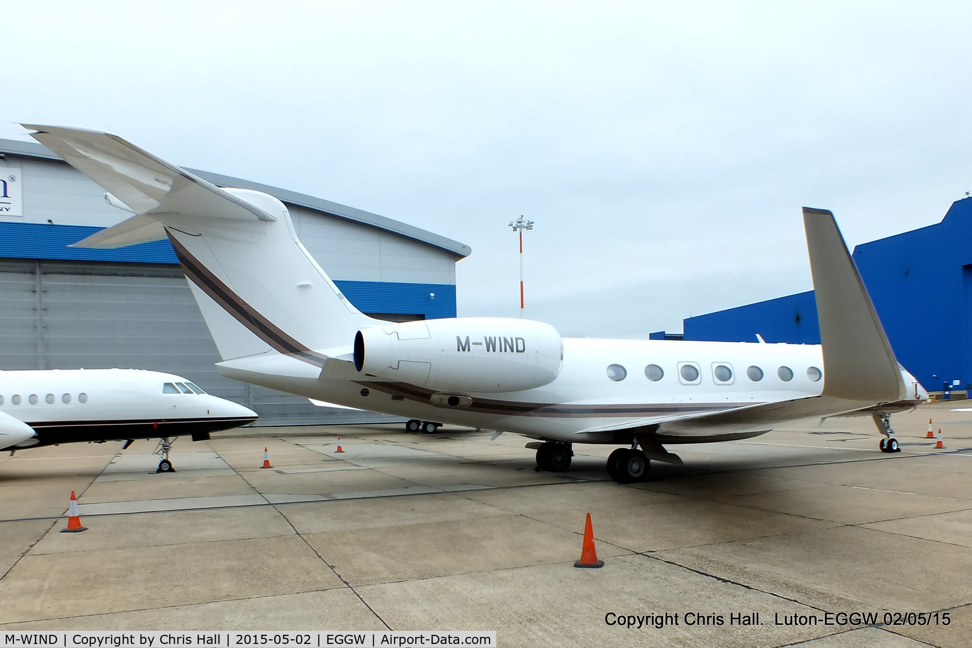 M-WIND, 2014 Gulfstream Aerospace G650 (G-VI) C/N 6080, parked at Luton