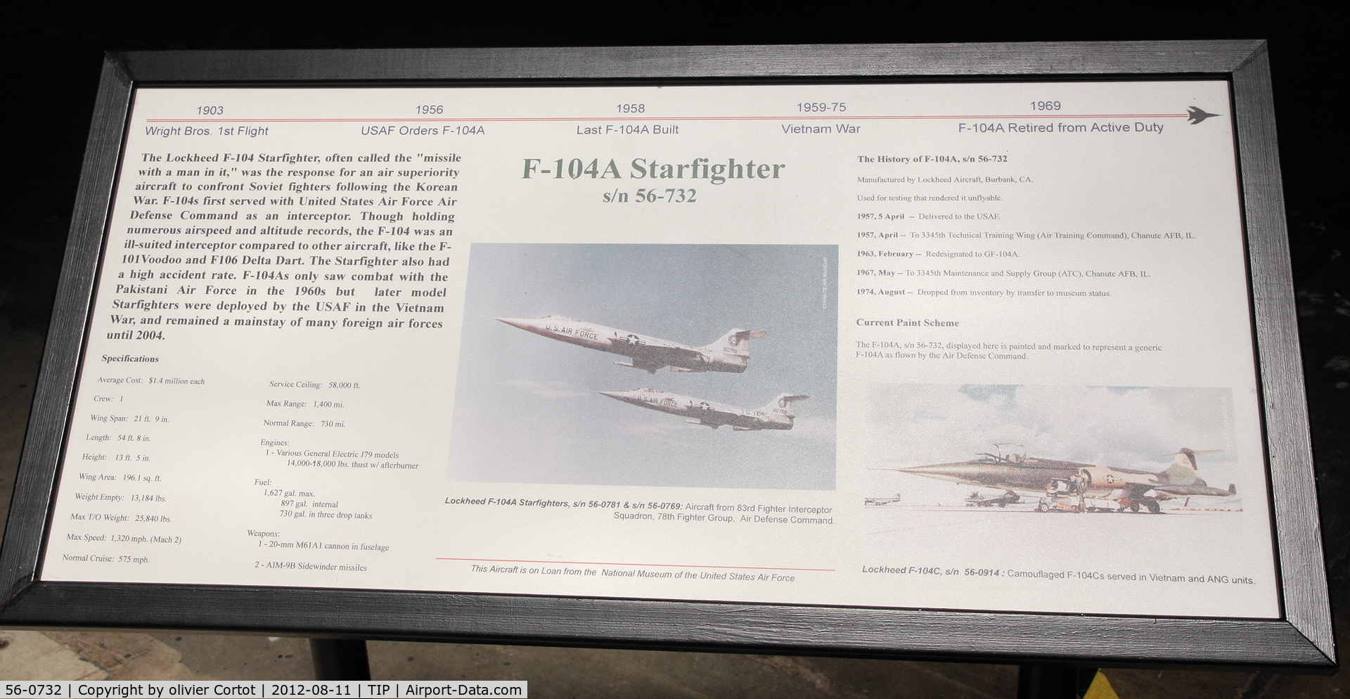 56-0732, 1956 Lockheed F-104A-1-LO Starfighter C/N 183-1020, history of the plane