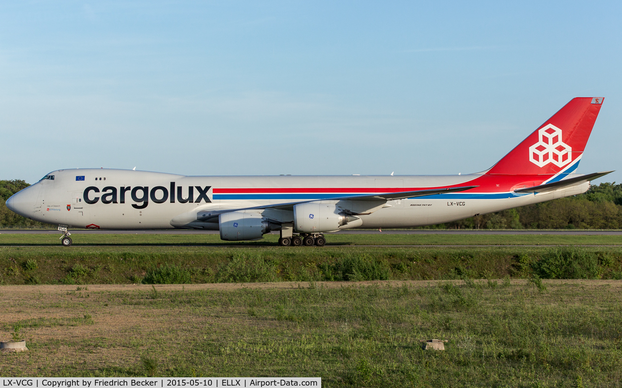 LX-VCG, 2012 Boeing 747-8R7F C/N 35812, taxying to the cargo center