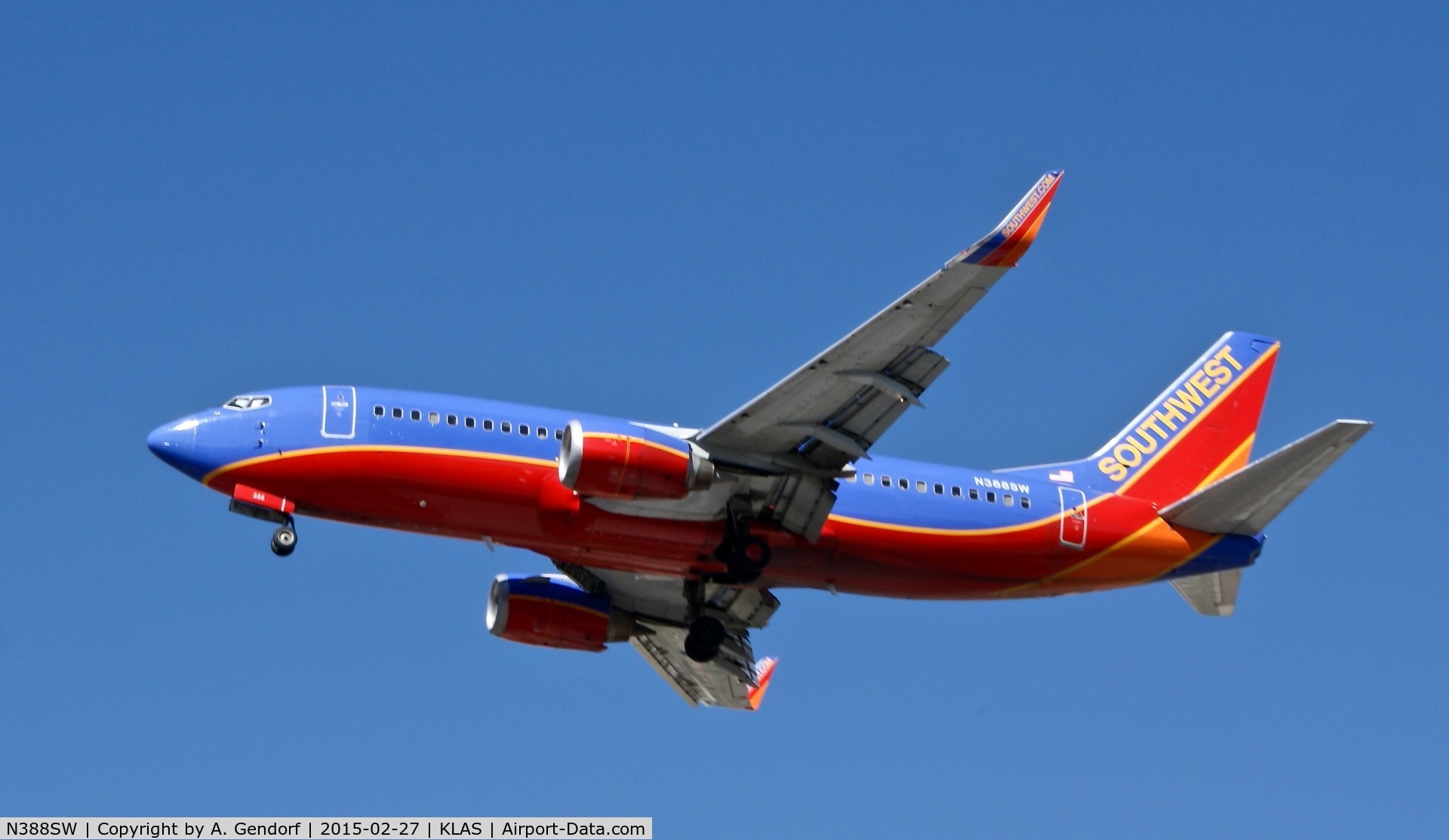 N388SW, 1994 Boeing 737-3H4 C/N 26591, Southwest Airlines, is here approaching Las Vegas(KLAS)