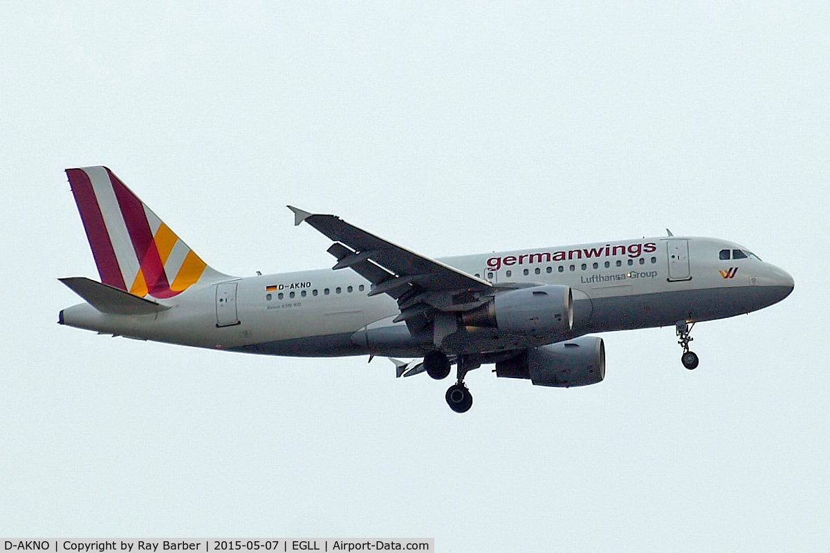D-AKNO, 1999 Airbus A319-112 C/N 1147, Airbus A319-112 [1147] (Germanwings) Home~G 07/05/2015. On approach 27L.
