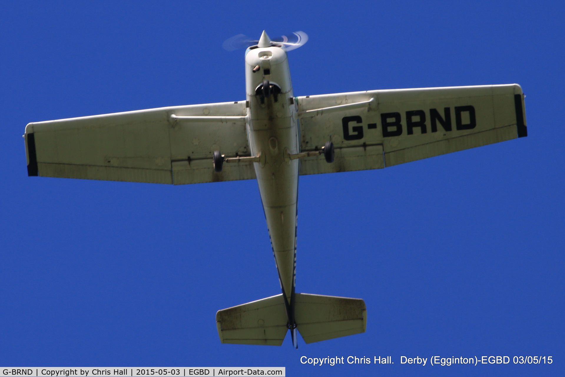 G-BRND, 1979 Cessna 152 C/N 152-83776, overhead Derby airfield