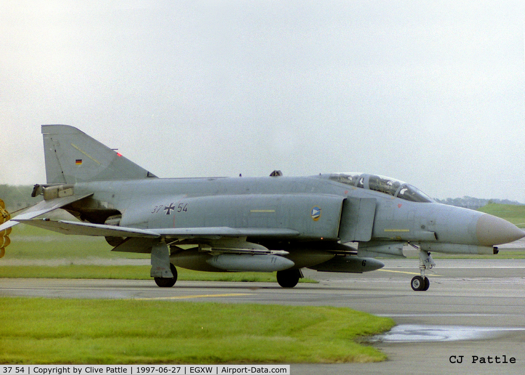 37 54, 1973 McDonnell Douglas F-4F Phantom II C/N 4481, Taxy arrival at Raf Waddington for the airshow 1997