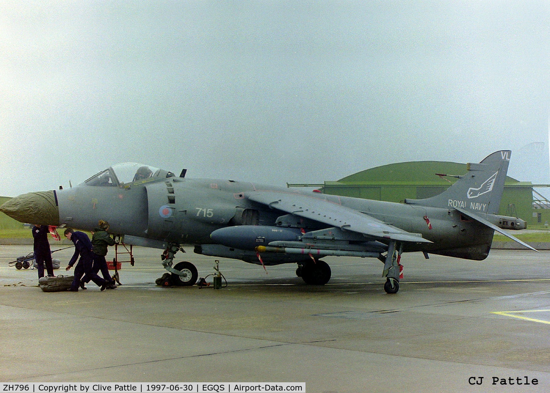 ZH796, 1995 British Aerospace Sea Harrier F/A.2 C/N NB01, On the ramp at RAF Lossiemouth (EGQS) for a TLT (Tactical Leaders Training Course) whilst serving with 899 NAS coded 715-VL