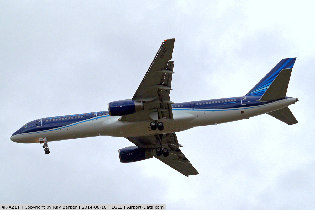 4K-AZ11, 2000 Boeing 757-22L C/N 29305/894, Boeing 757-22L [29305] (Azerbaijan Airlines) Home~G 18/08/2014. On approach 27R.