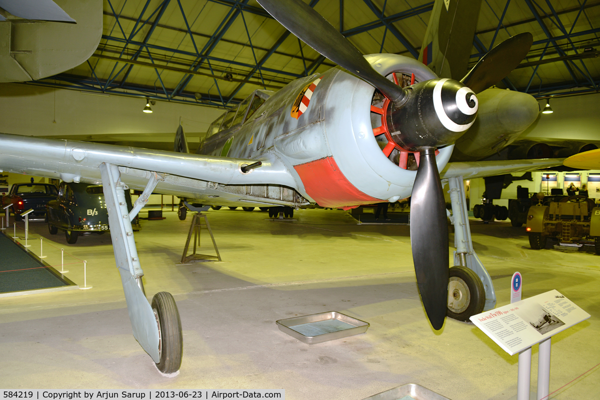584219, Focke-Wulf Fw-190F-8/U1 C/N 584219, On display in the Bomber Hall at RAF Museum Hendon. The aircraft wears the emblem of I./JG 54 'Grünherz'.