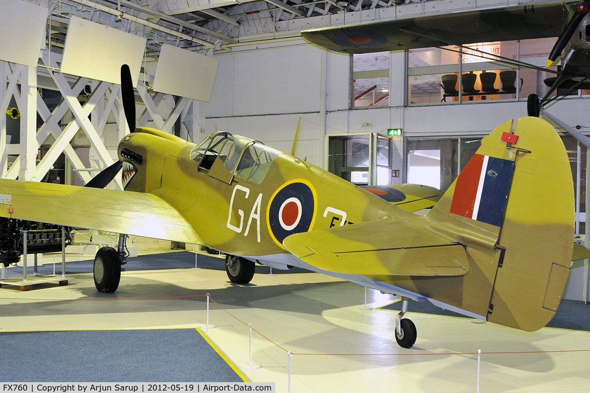 FX760, Curtiss Kittyhawk IV C/N 33840, On display at RAF Museum Hendon. Ex-RAAF aircraft that is painted to represent a Kittyhawk of No. 112 Sqn. based in Italy in 1944.