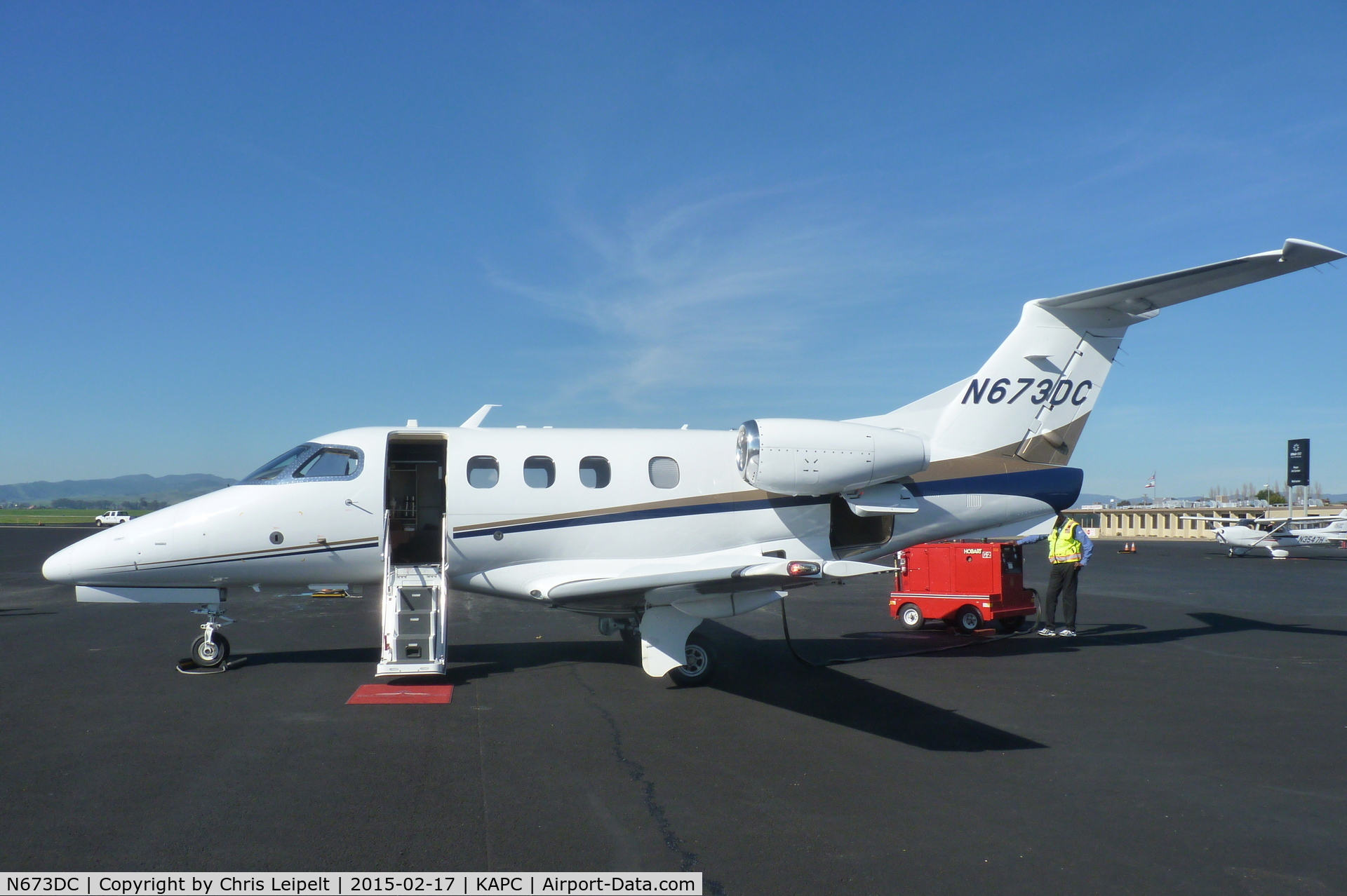 N673DC, 2008 Embraer EMB-500 Phenom 100 C/N 50000010, An Embraer Phenom 300 visiting Napa Airport, CA with the GPU fired up.