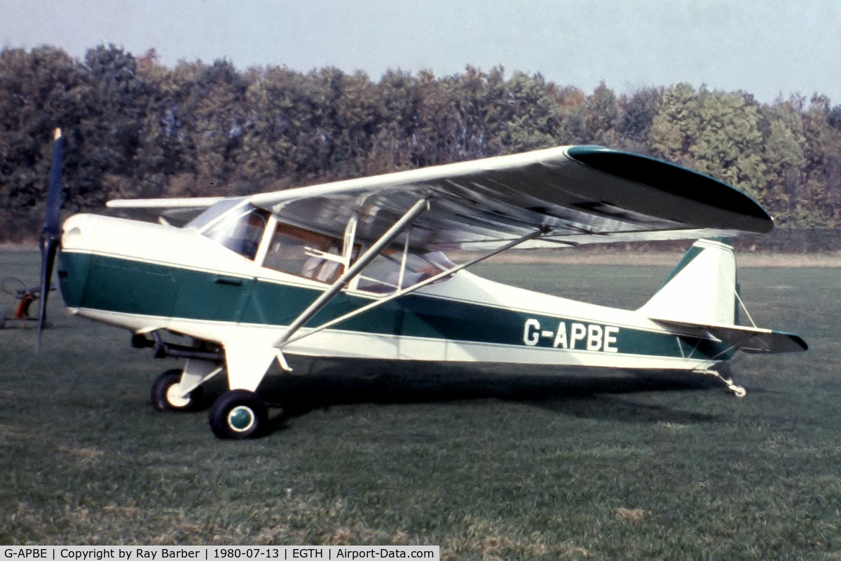 G-APBE, 1957 Auster 5A C/N 3403, Auster Alpha 5 [3403] Old Warden~G 13/07/1980. From a slide.