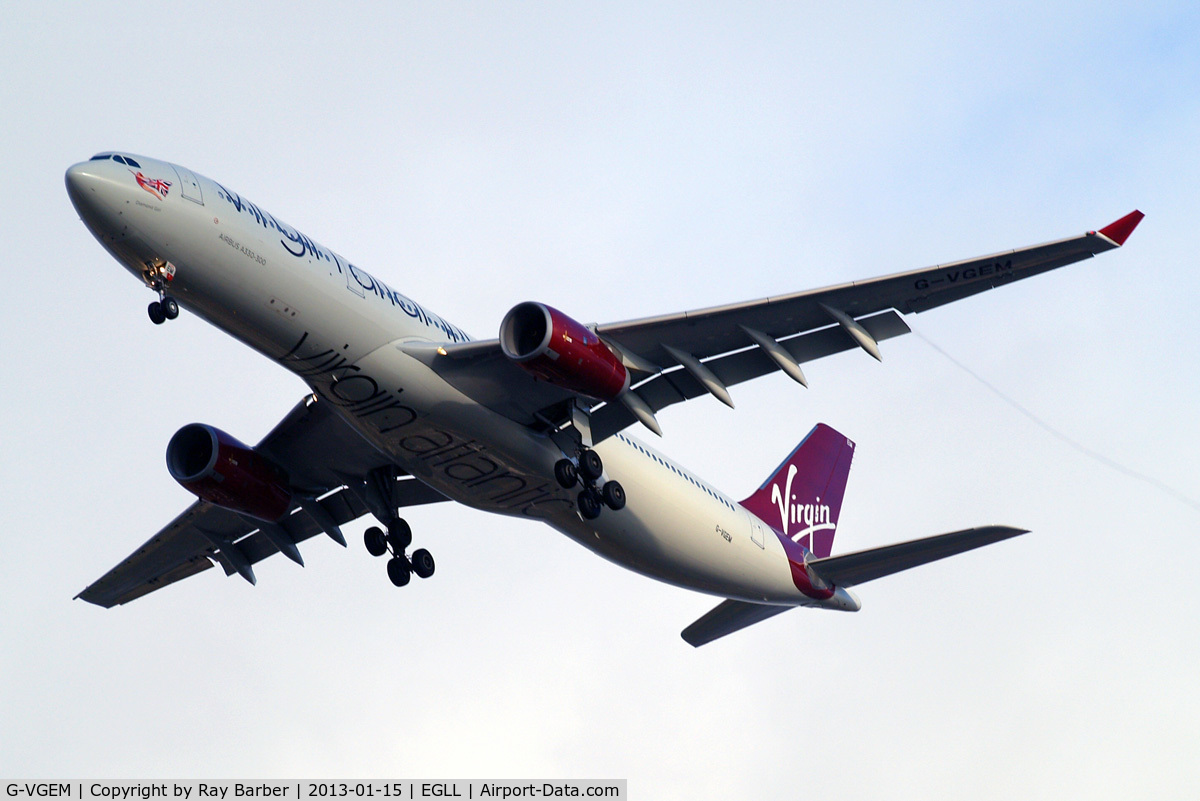 G-VGEM, 2011 Airbus A330-343X C/N 1215, Airbus A330-343E [1215] (Virgin Atlantic) Home~G 15/01/2013. On approach 27R.