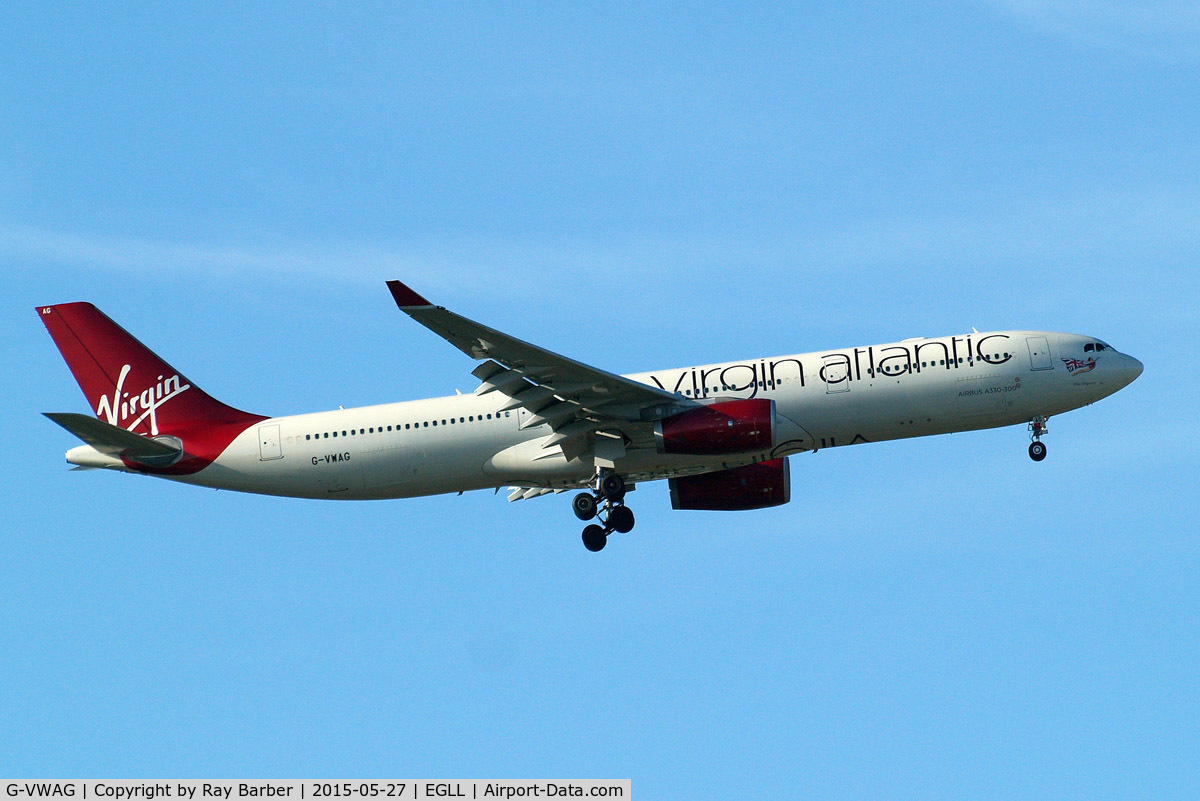 G-VWAG, 2012 Airbus A330-343X C/N 1341, Airbus A330-343X [1341] (Virgin Atlantic) Home~G 27/05/2015. On approach 27L.